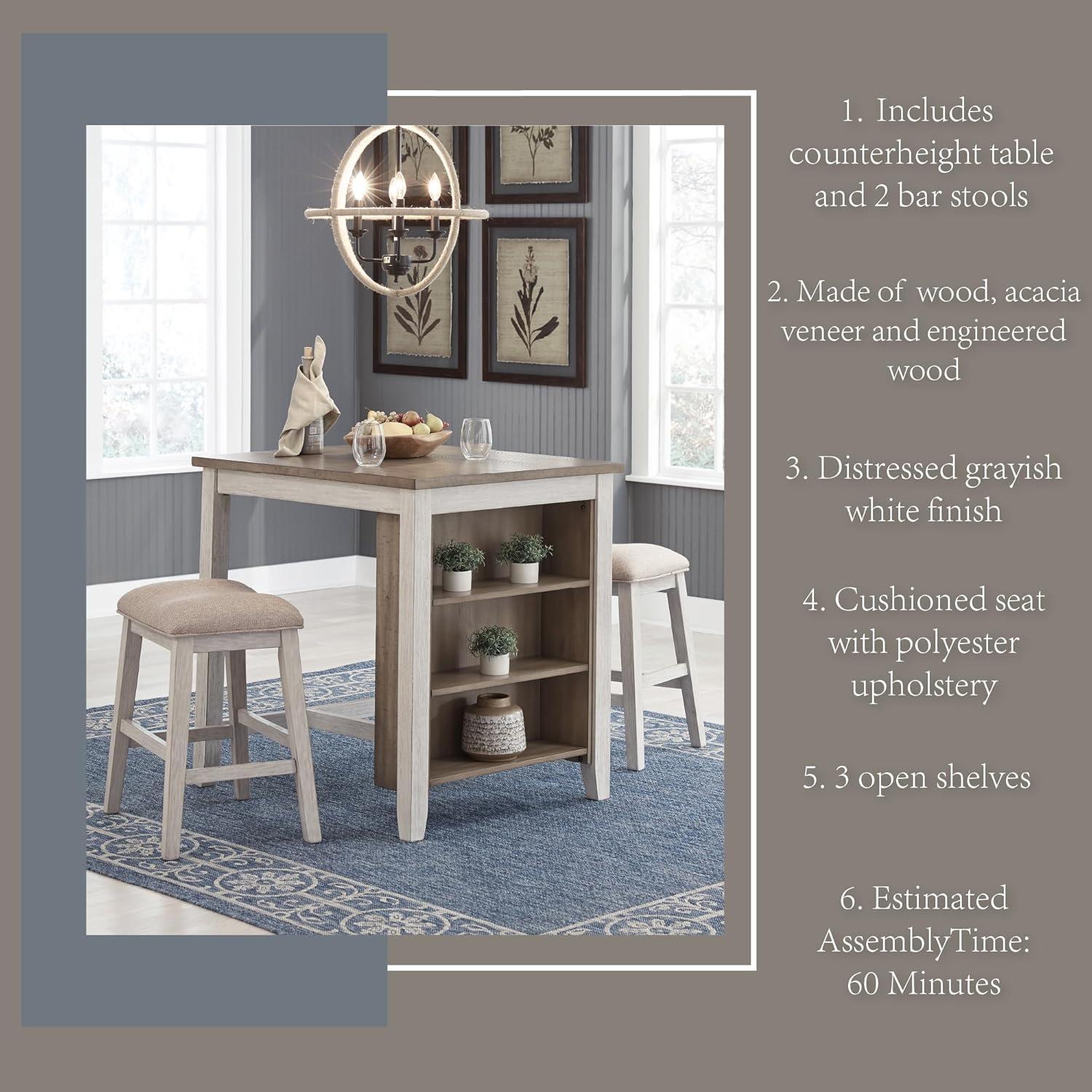 imageSignature Design by Ashley Skempton 3 Piece Counter Height Dining Set Includes Table and 2 Barstools WhitewashWhitewash