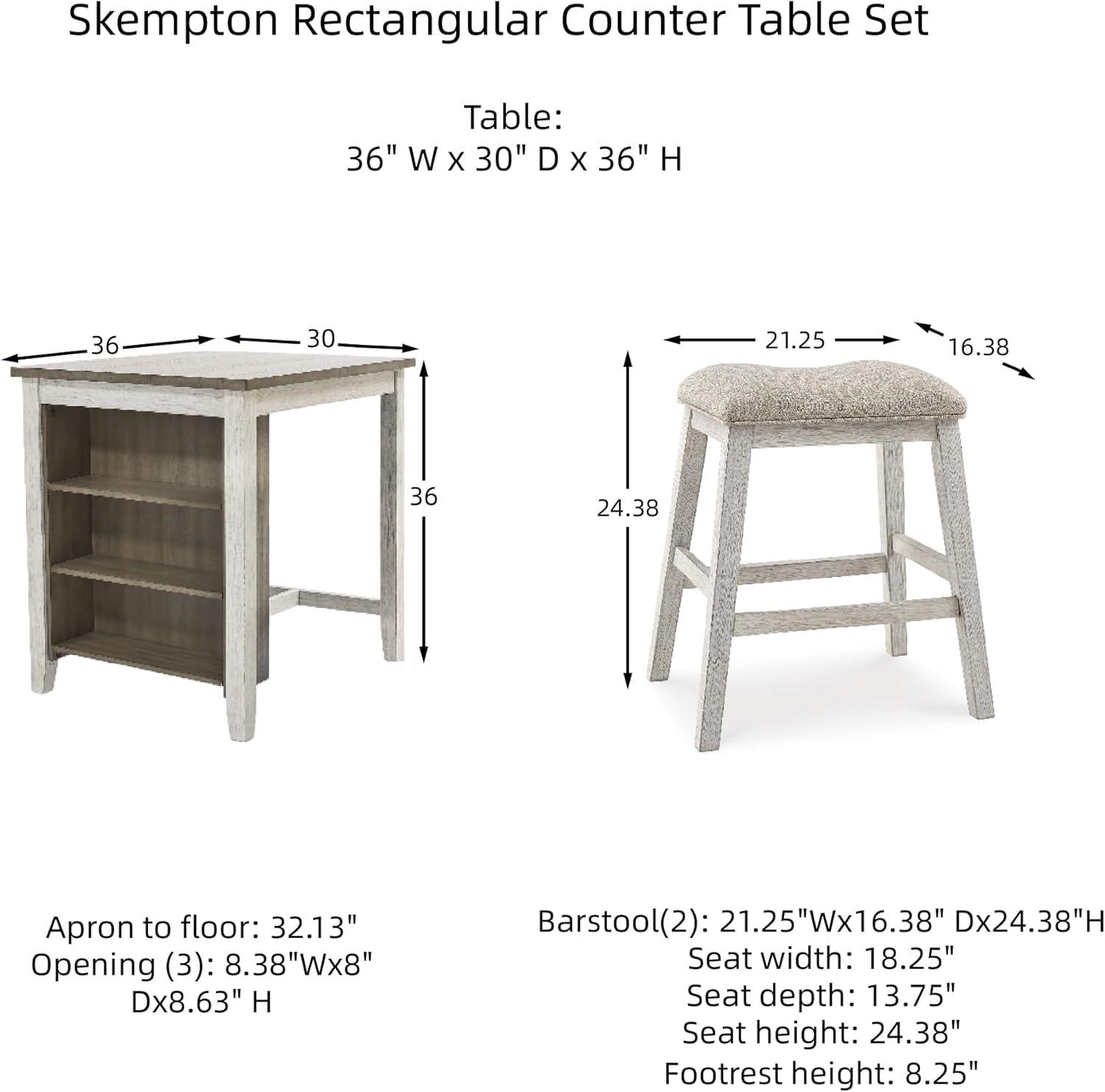 imageSignature Design by Ashley Skempton 3 Piece Counter Height Dining Set Includes Table and 2 Barstools WhitewashWhitewash