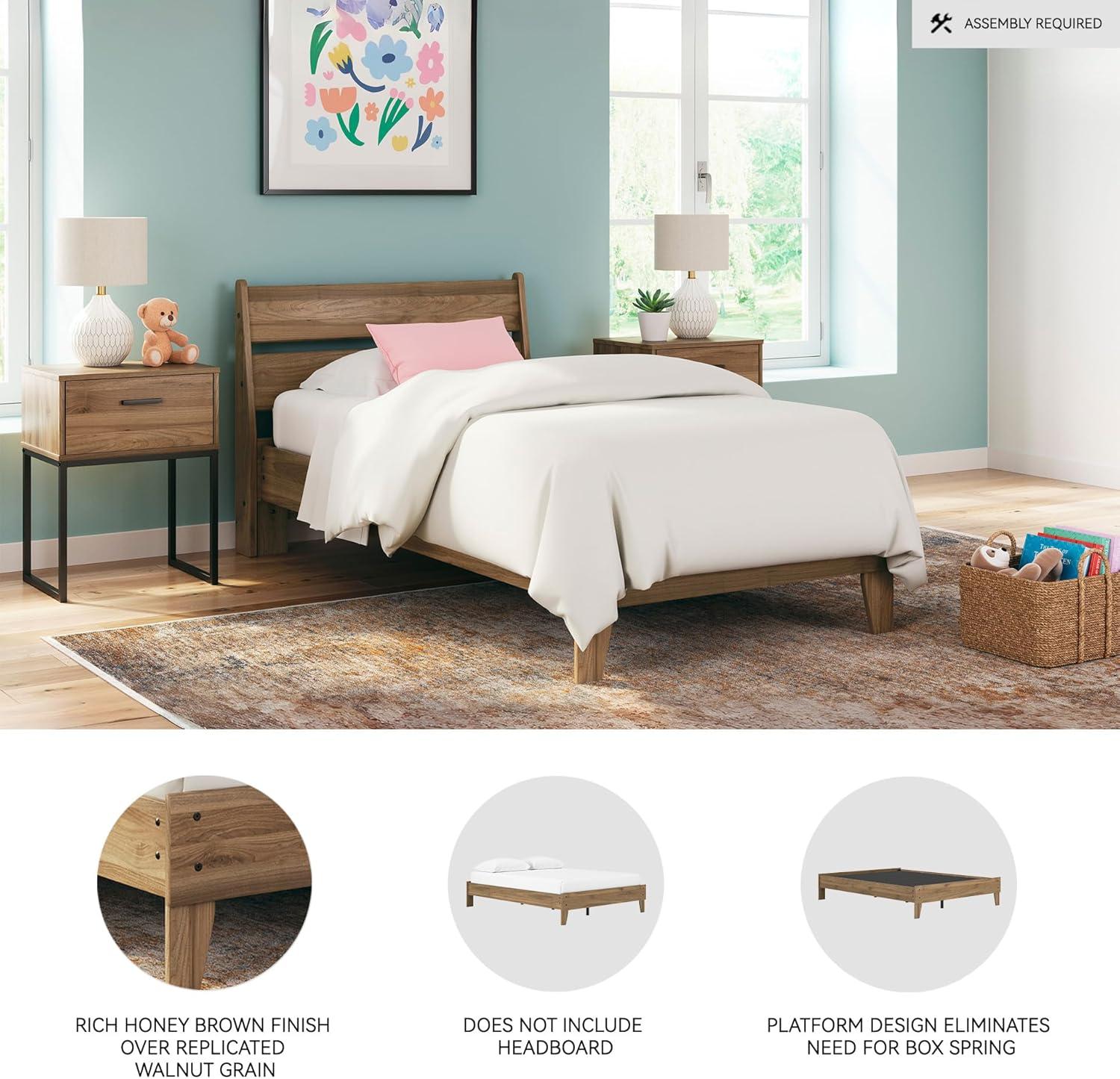 imageSignature Design by Ashley Socalle Casual Queen Platform Bed with Metal Slats No Box Spring Needed BlackHoney Brown