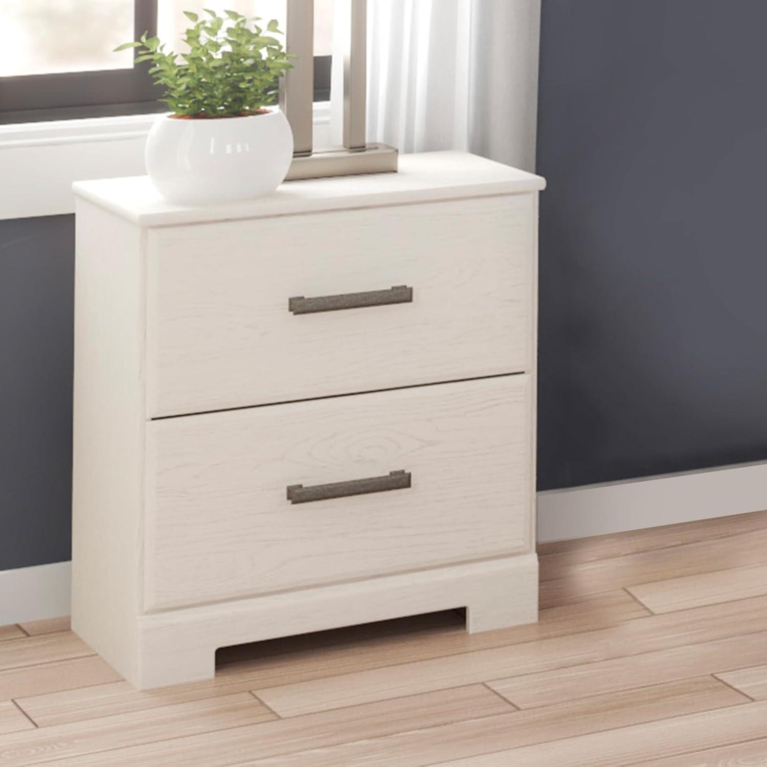 imageSignature Design by Ashley Stelsie Contemporary 2 Drawer Nightstand 2441quot Tall WhiteWhite