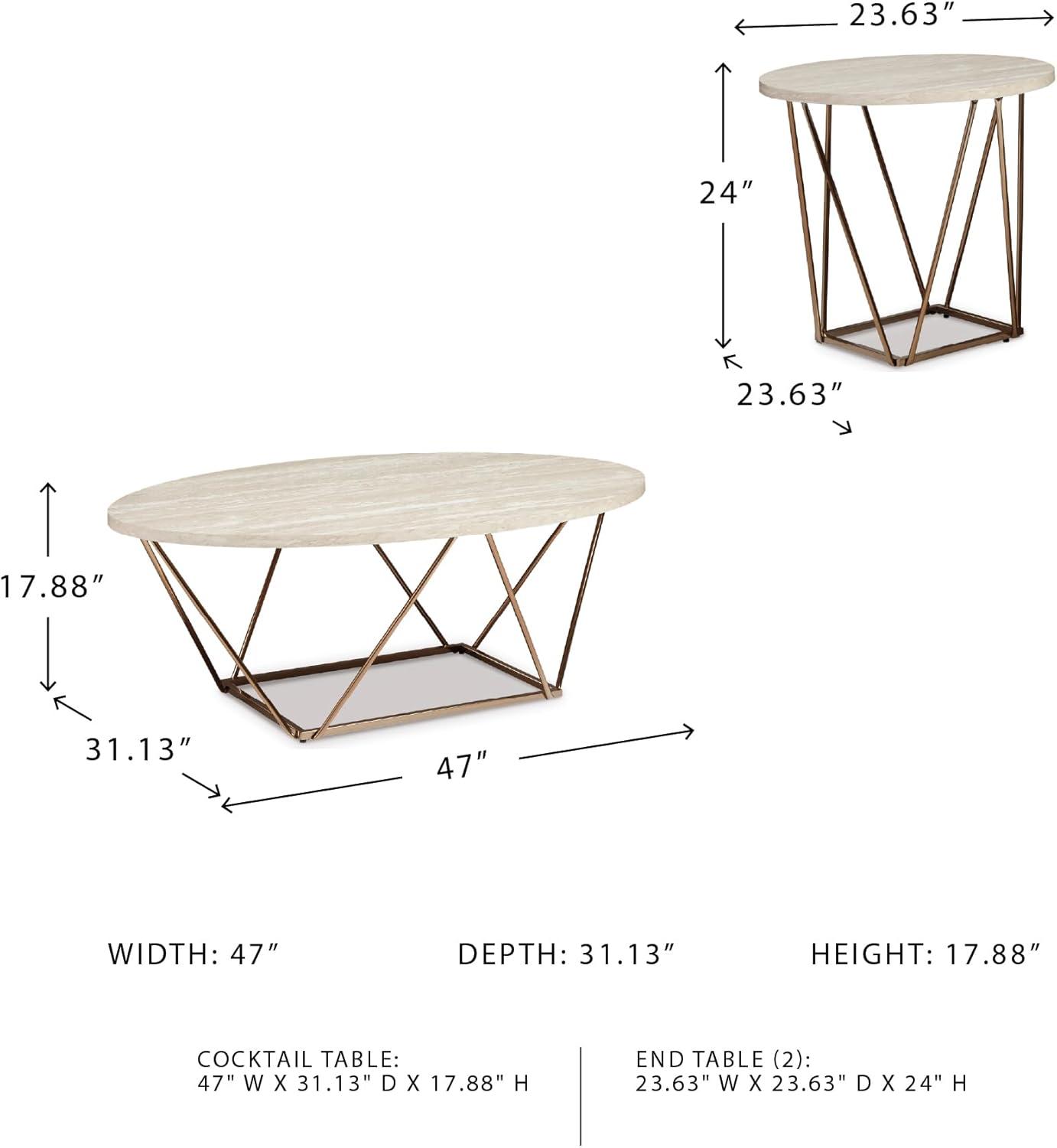 imageSignature Design by Ashley Tarica Modern 3 Piece Table Set Includes Coffee ampamp 2 End Tables White ampamp GoldWhite