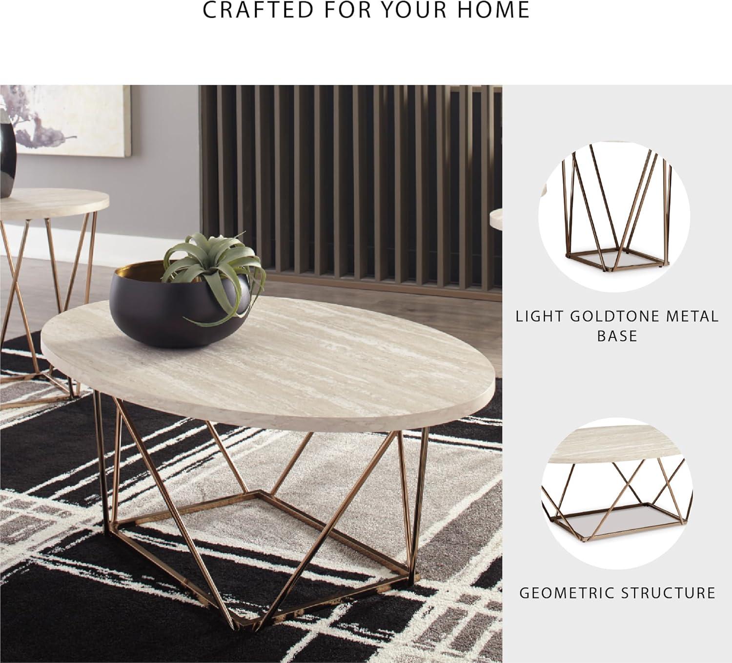 imageSignature Design by Ashley Tarica Modern 3 Piece Table Set Includes Coffee ampamp 2 End Tables White ampamp GoldWhite