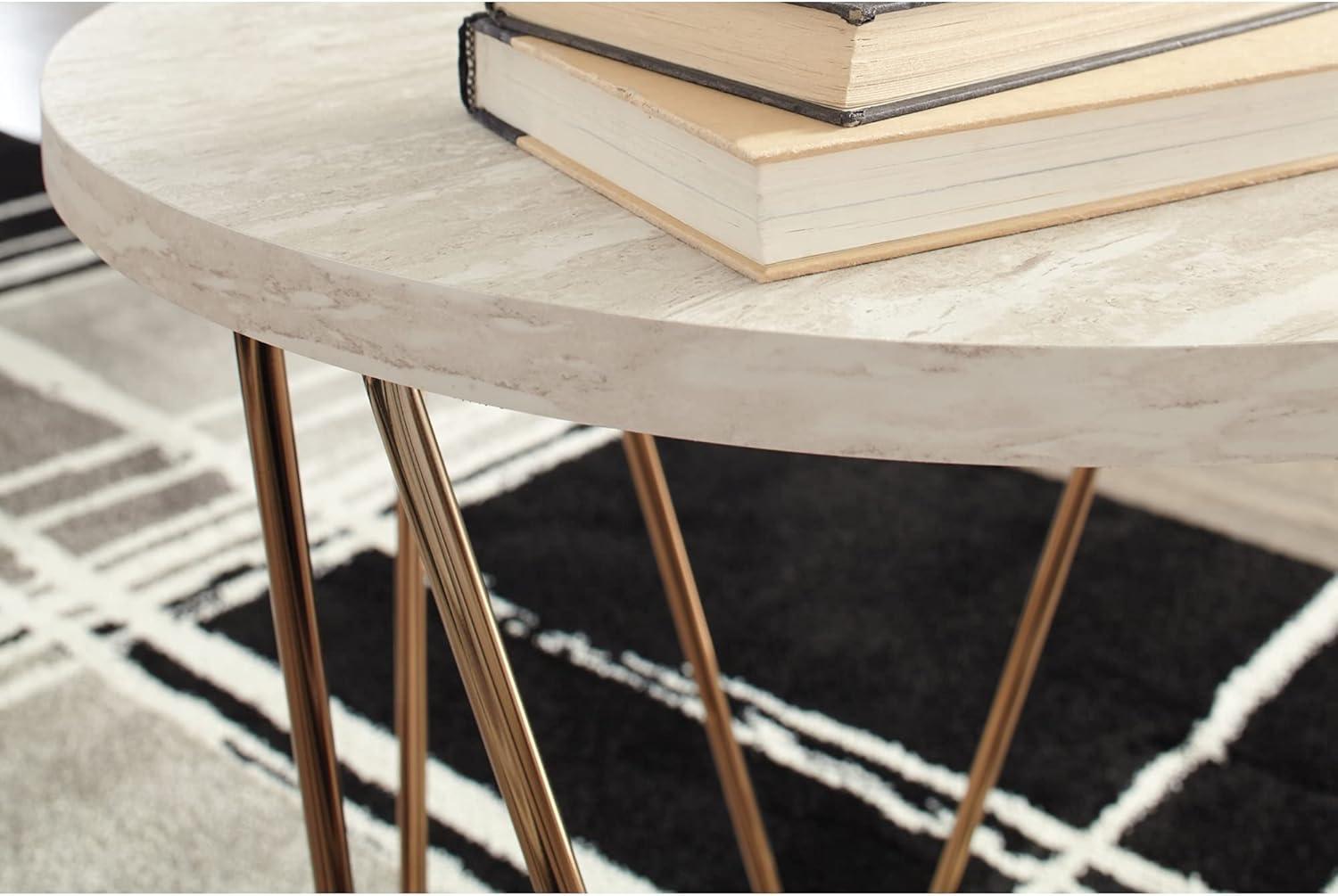 imageSignature Design by Ashley Tarica Modern 3 Piece Table Set Includes Coffee ampamp 2 End Tables White ampamp GoldWhite