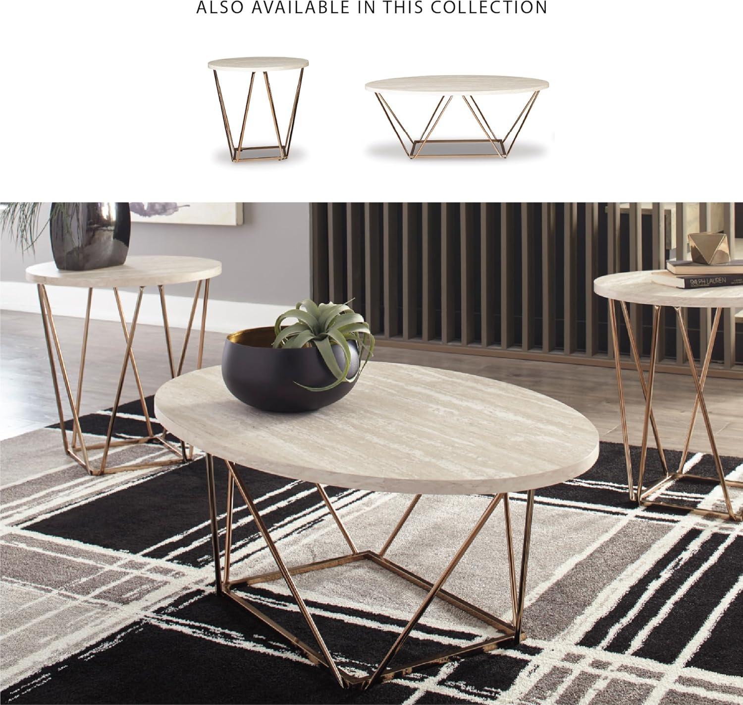 imageSignature Design by Ashley Tarica Modern 3 Piece Table Set Includes Coffee ampamp 2 End Tables White ampamp GoldWhite