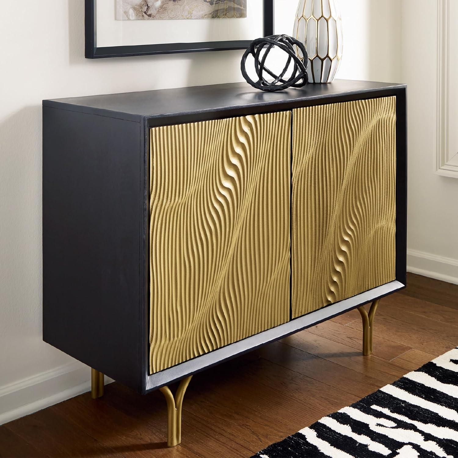 imageSignature Design by Ashley Tayner Contemporary Accent Cabinet with 2 Doors and 1 Shelf Black ampamp Metallic