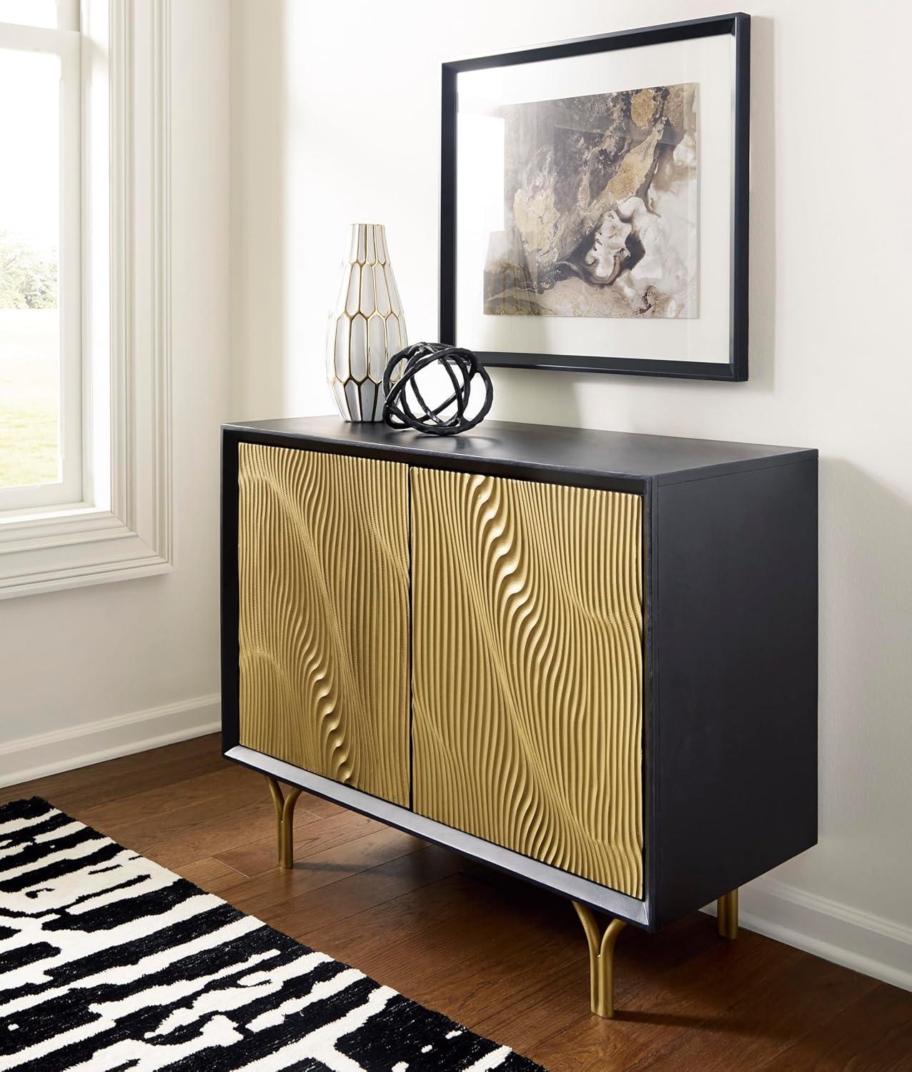 imageSignature Design by Ashley Tayner Contemporary Accent Cabinet with 2 Doors and 1 Shelf Black ampamp Metallic