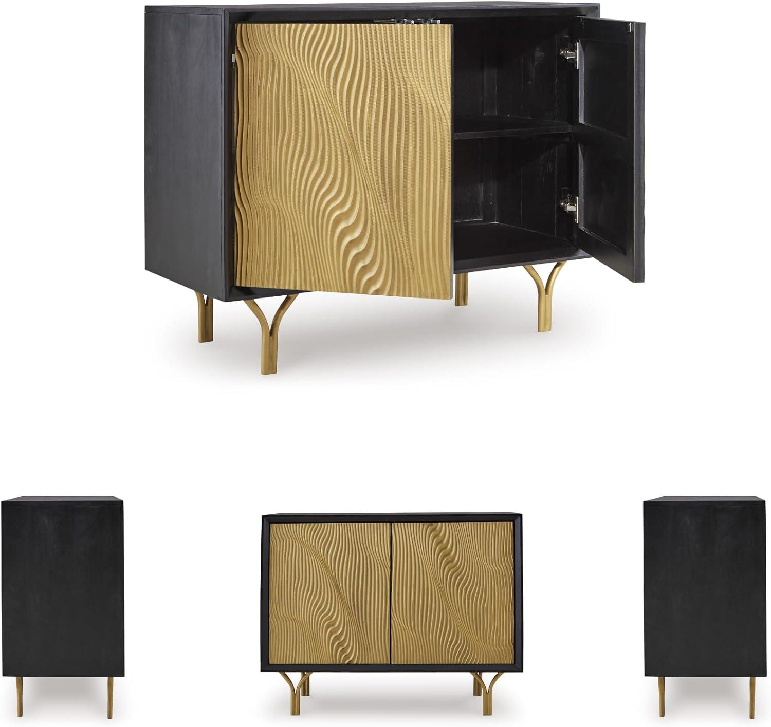 imageSignature Design by Ashley Tayner Contemporary Accent Cabinet with 2 Doors and 1 Shelf Black ampamp Metallic