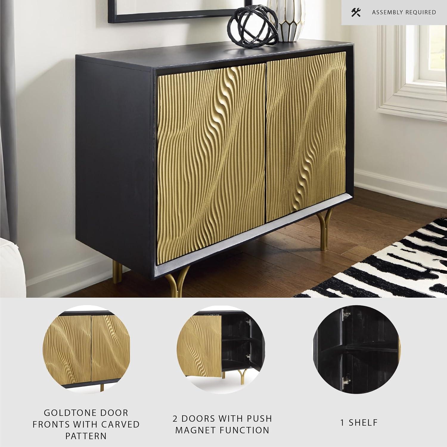 imageSignature Design by Ashley Tayner Contemporary Accent Cabinet with 2 Doors and 1 Shelf Black ampamp Metallic