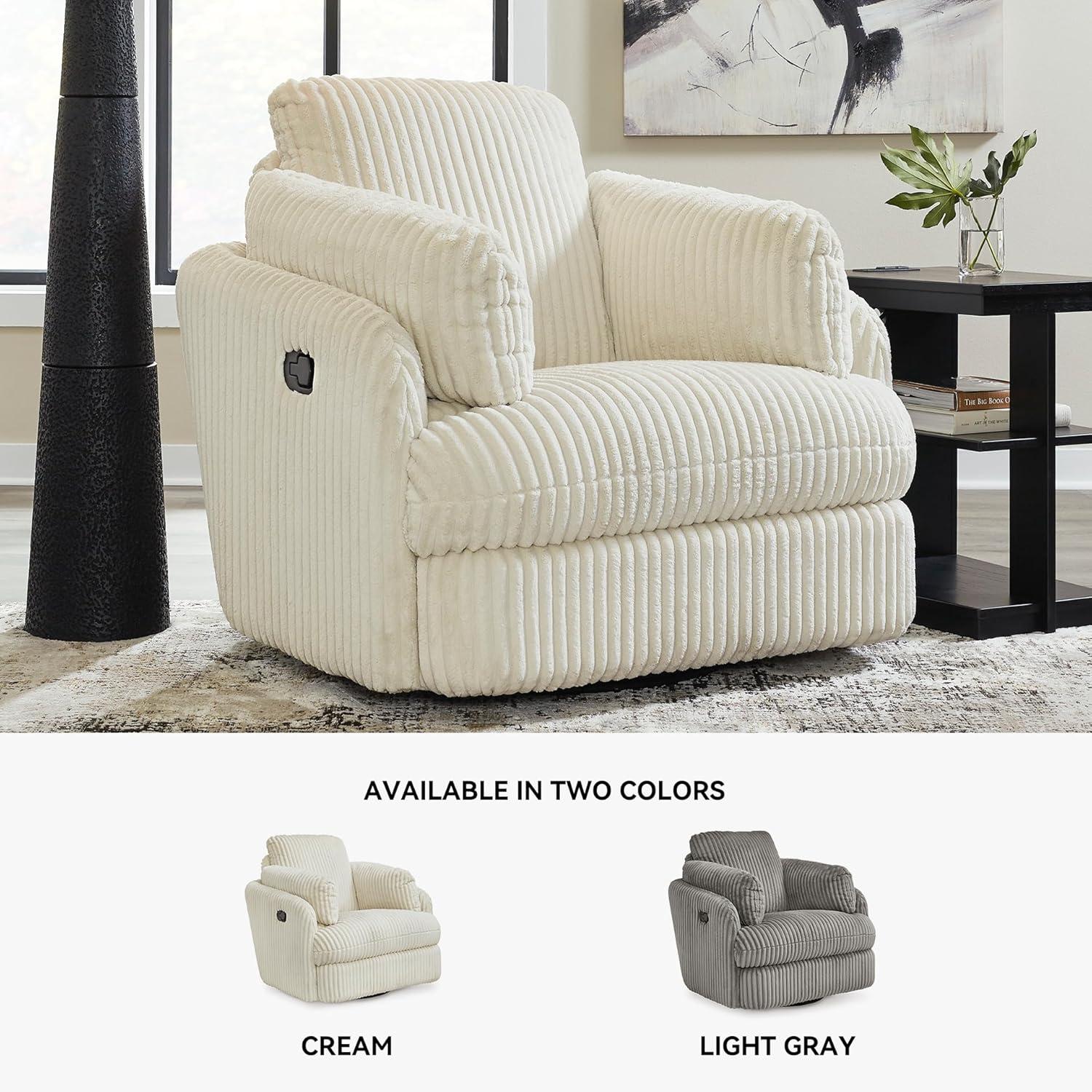 imageSignature Design by Ashley TieBreaker Cozy Contemporary Manual PressBack Swivel Glider Rocker Recliner with 2 Bolster Pillows and Hidden Storage WhiteWhite