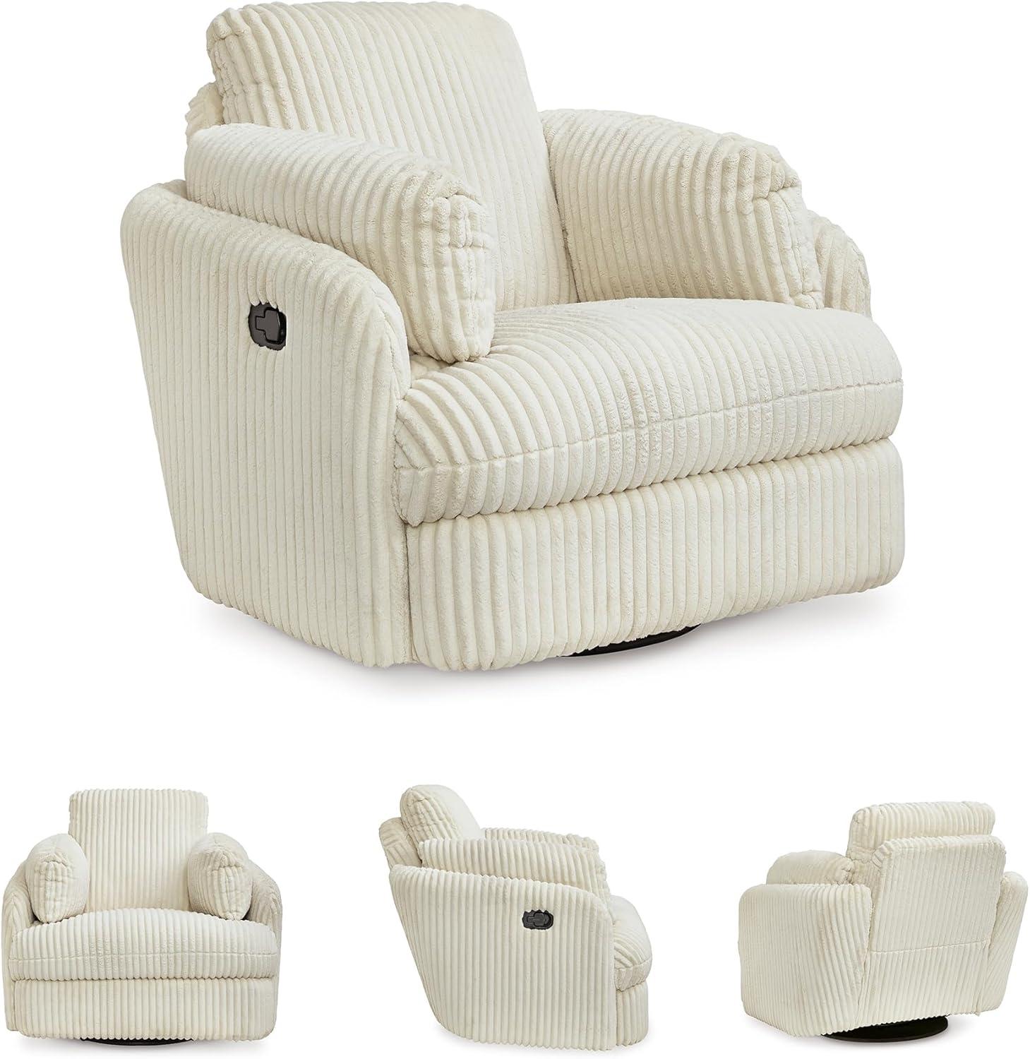 imageSignature Design by Ashley TieBreaker Cozy Contemporary Manual PressBack Swivel Glider Rocker Recliner with 2 Bolster Pillows and Hidden Storage WhiteWhite