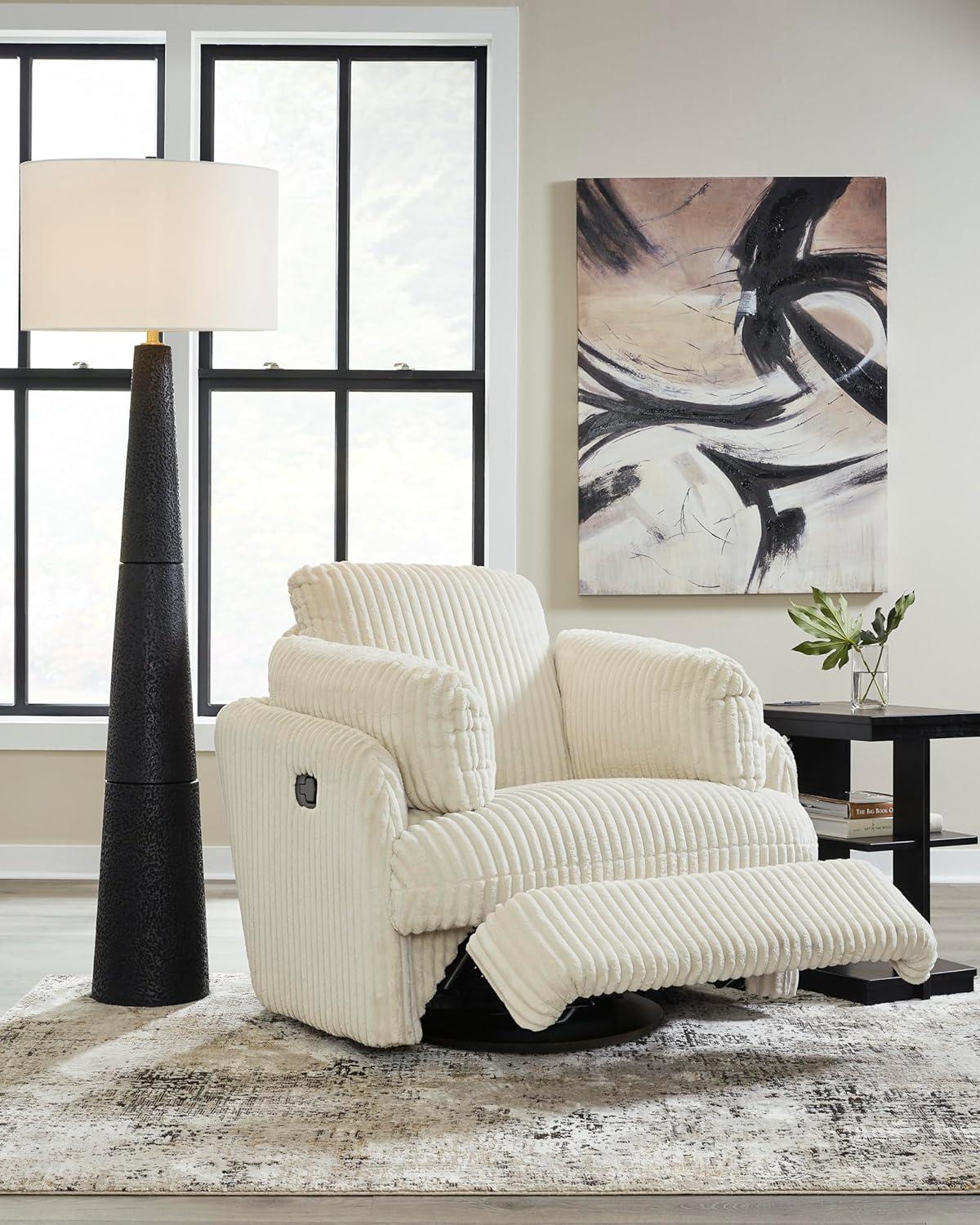 imageSignature Design by Ashley TieBreaker Cozy Contemporary Manual PressBack Swivel Glider Rocker Recliner with 2 Bolster Pillows and Hidden Storage WhiteWhite