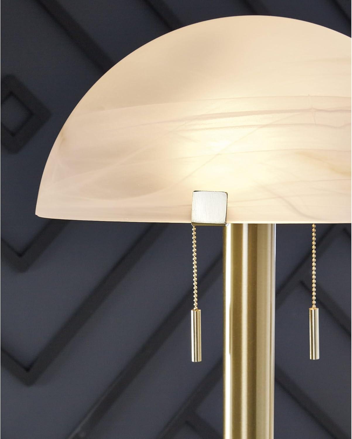 imageSignature Design by Ashley Tobbinsen Vintage Metal and Glass Floor Lamp with Pull Chain Switch and 2 Sockets Metallic ampamp White