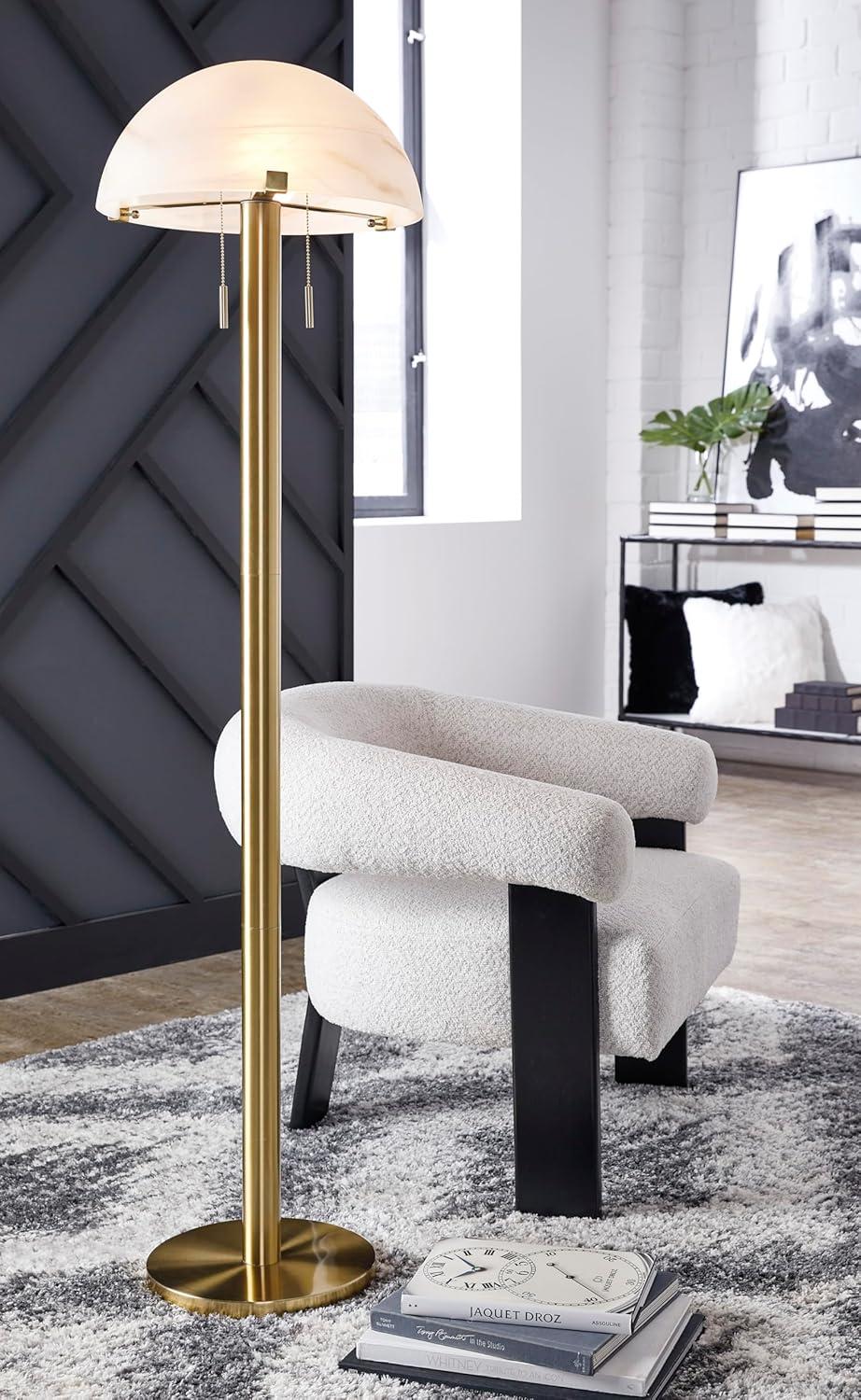imageSignature Design by Ashley Tobbinsen Vintage Metal and Glass Floor Lamp with Pull Chain Switch and 2 Sockets Metallic ampamp White