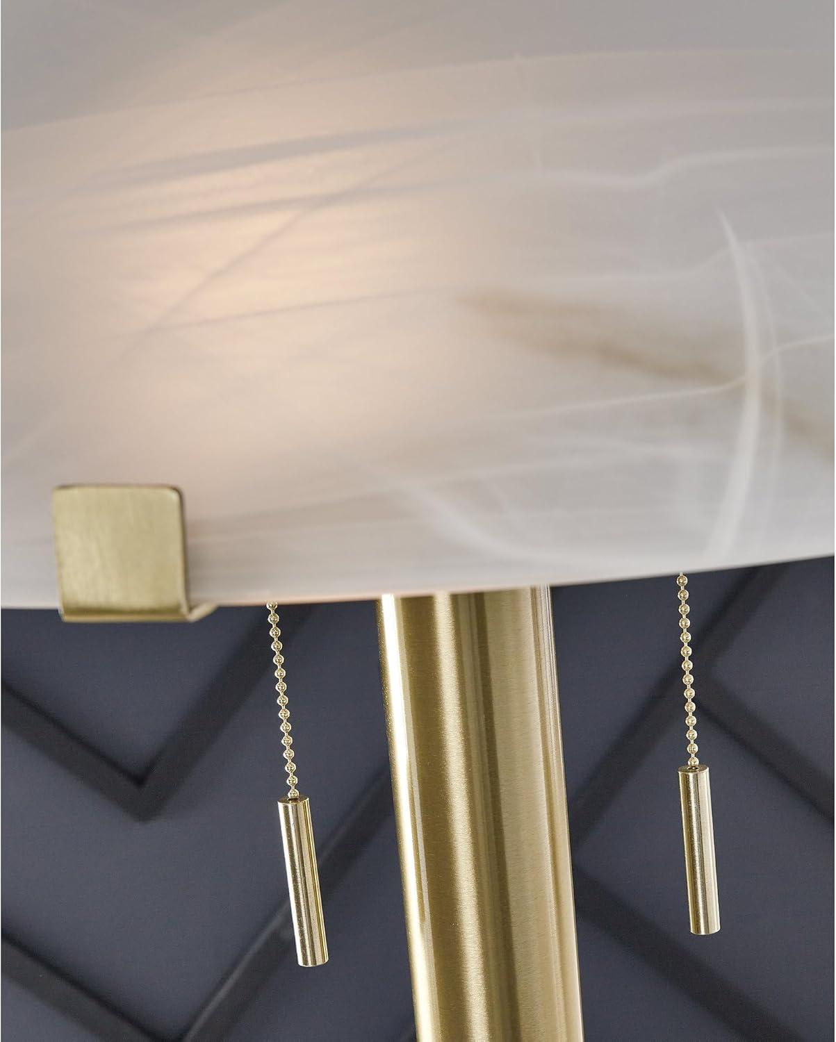 imageSignature Design by Ashley Tobbinsen Vintage Metal and Glass Floor Lamp with Pull Chain Switch and 2 Sockets Metallic ampamp White