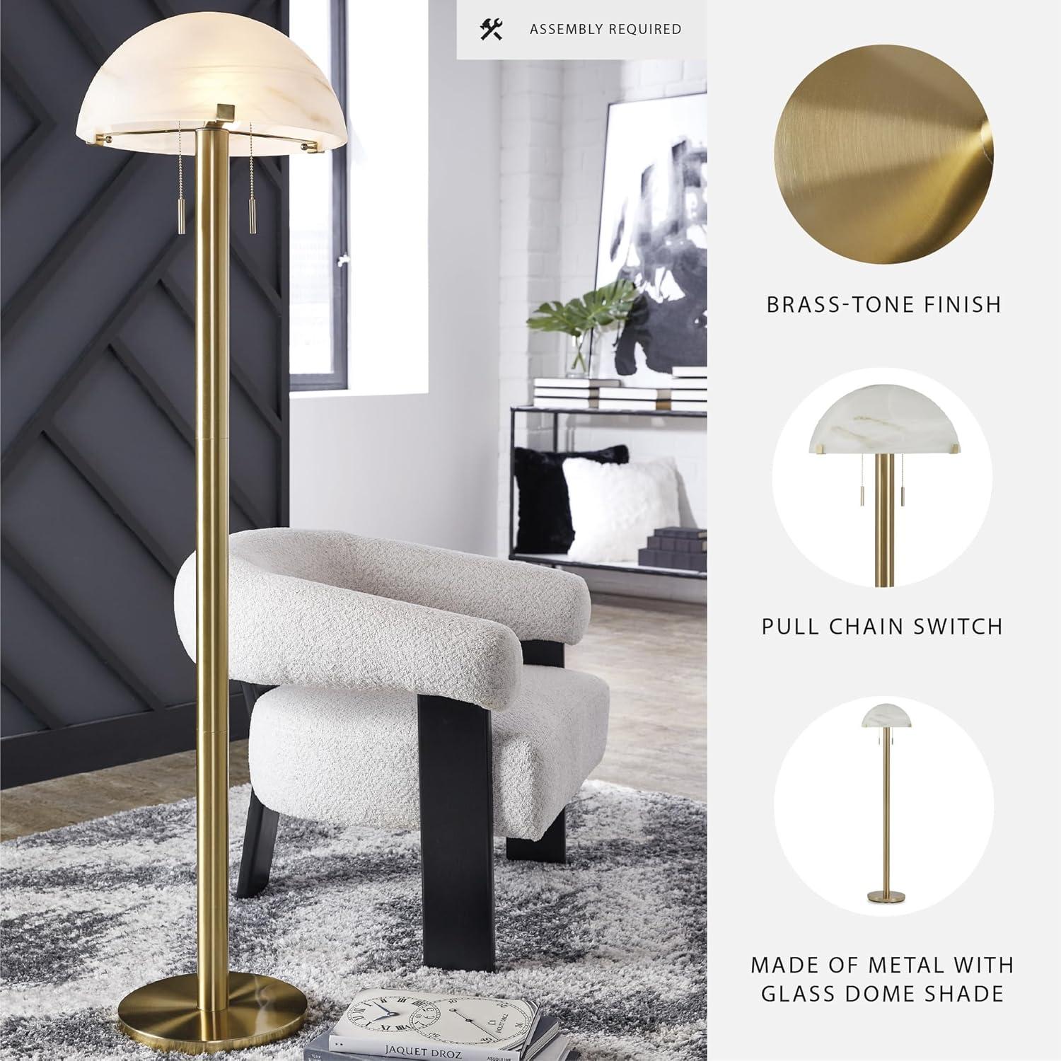 imageSignature Design by Ashley Tobbinsen Vintage Metal and Glass Floor Lamp with Pull Chain Switch and 2 Sockets Metallic ampamp White