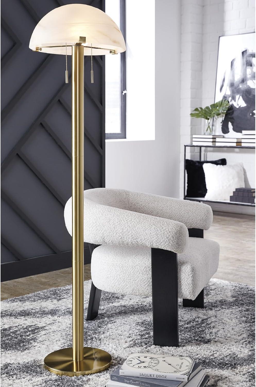 imageSignature Design by Ashley Tobbinsen Vintage Metal and Glass Floor Lamp with Pull Chain Switch and 2 Sockets Metallic ampamp White