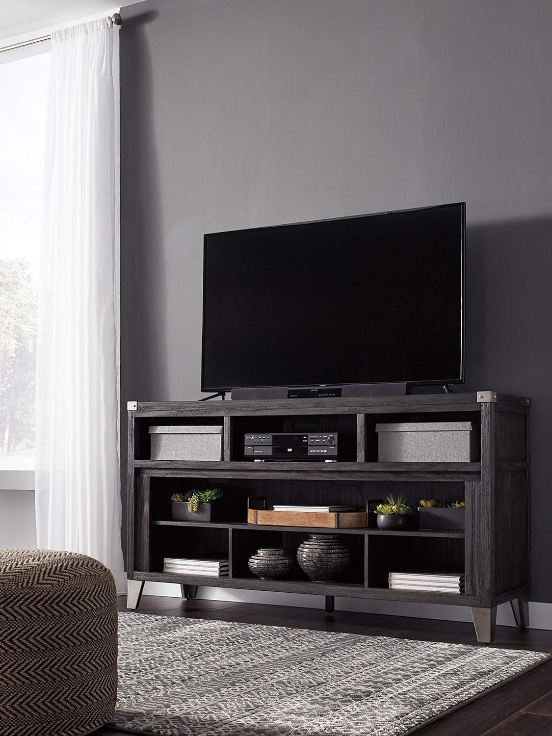 imageSignature Design by Ashley Todoe Industrial TV Stand with Fireplace Option Fits TVs up to 65quot 6 Cubbies For Storage GrayLarge TV Stand