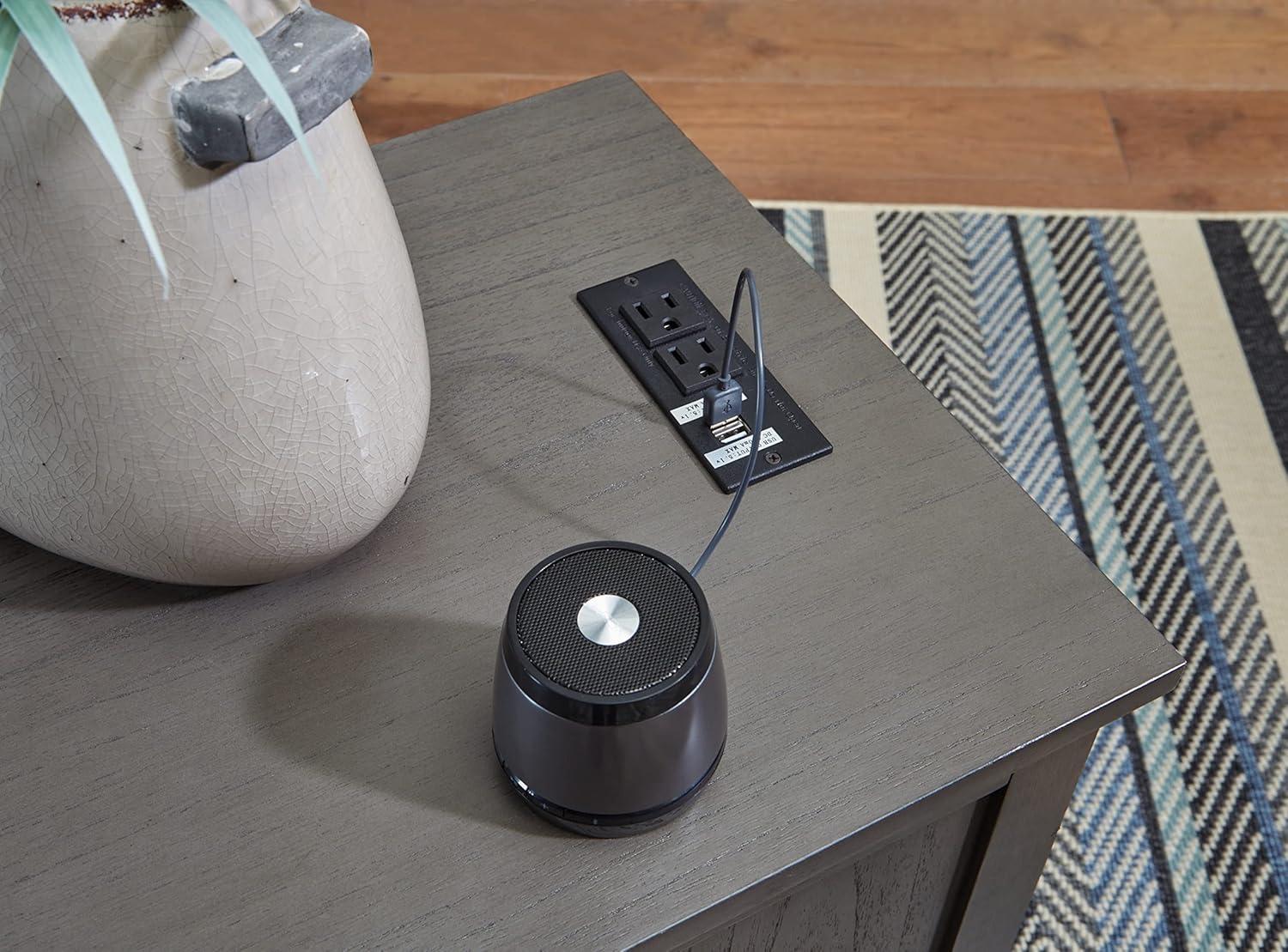 imageSignature Design by Ashley Treytown Casual Compact Chairside End Table with a Storage Cabinet Open Cubby Shelf PullOut Tray ampamp USB Charging Ports BlackDark Gray