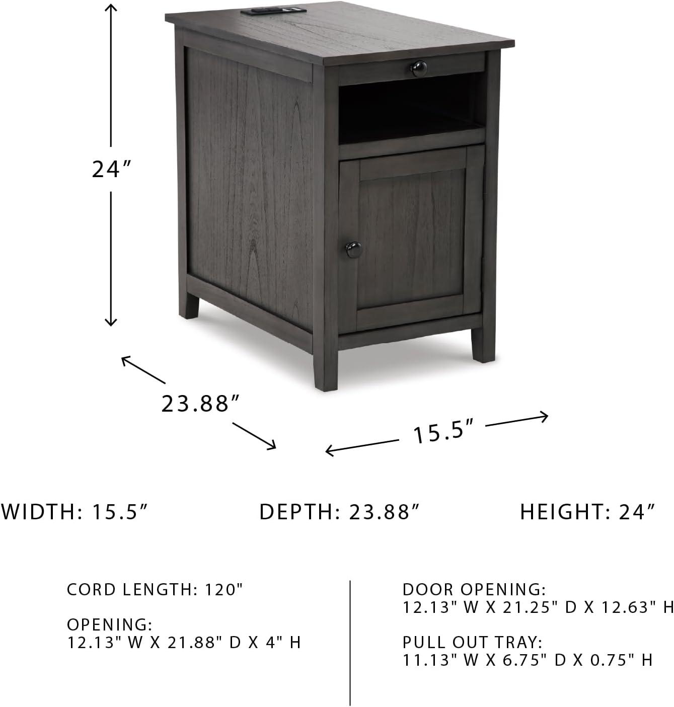 imageSignature Design by Ashley Treytown Casual Compact Chairside End Table with a Storage Cabinet Open Cubby Shelf PullOut Tray ampamp USB Charging Ports BlackDark Gray