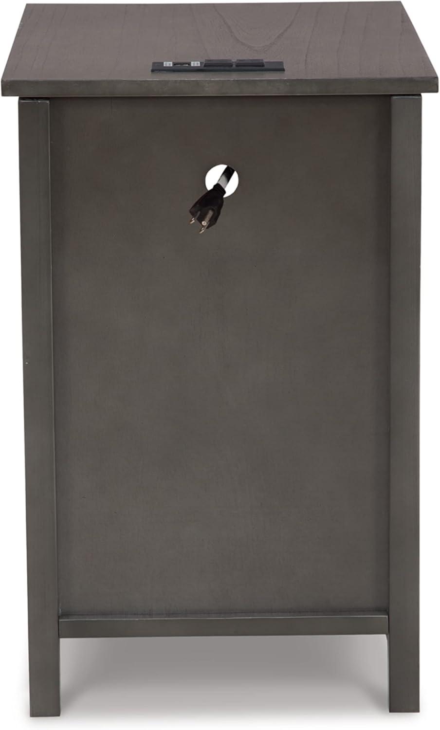 imageSignature Design by Ashley Treytown Casual Compact Chairside End Table with a Storage Cabinet Open Cubby Shelf PullOut Tray ampamp USB Charging Ports BlackDark Gray