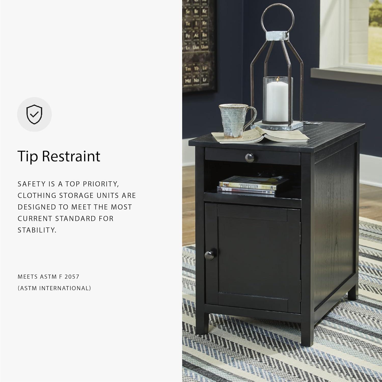 imageSignature Design by Ashley Treytown Casual Compact Chairside End Table with a Storage Cabinet Open Cubby Shelf PullOut Tray ampamp USB Charging Ports BlackBlack