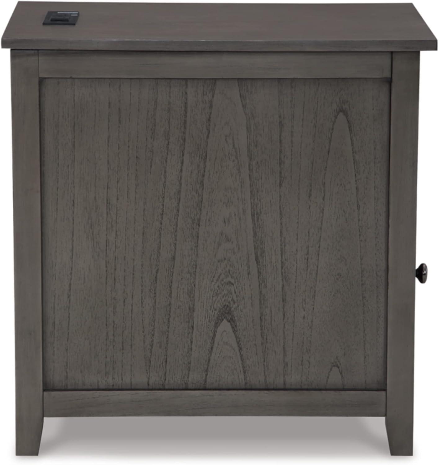 imageSignature Design by Ashley Treytown Casual Compact Chairside End Table with a Storage Cabinet Open Cubby Shelf PullOut Tray ampamp USB Charging Ports BlackDark Gray