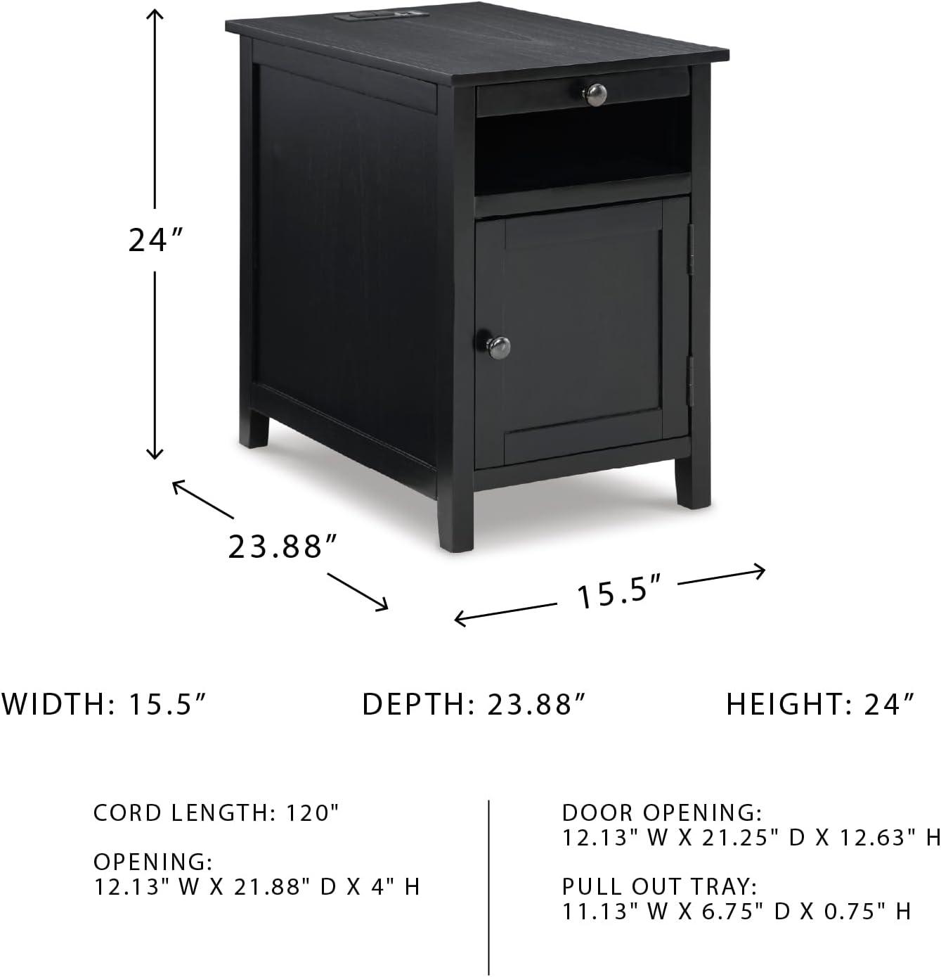 imageSignature Design by Ashley Treytown Casual Compact Chairside End Table with a Storage Cabinet Open Cubby Shelf PullOut Tray ampamp USB Charging Ports BlackBlack