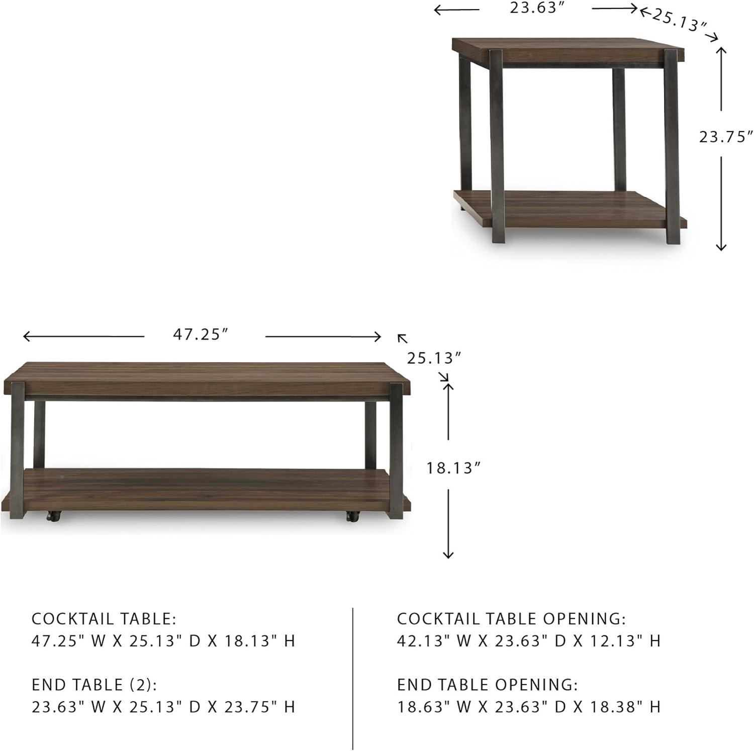 imageSignature Design by Ashley Trindwick Contemporary Table with Shelf and Casters Set of 2 Gray ampamp Dark Brown