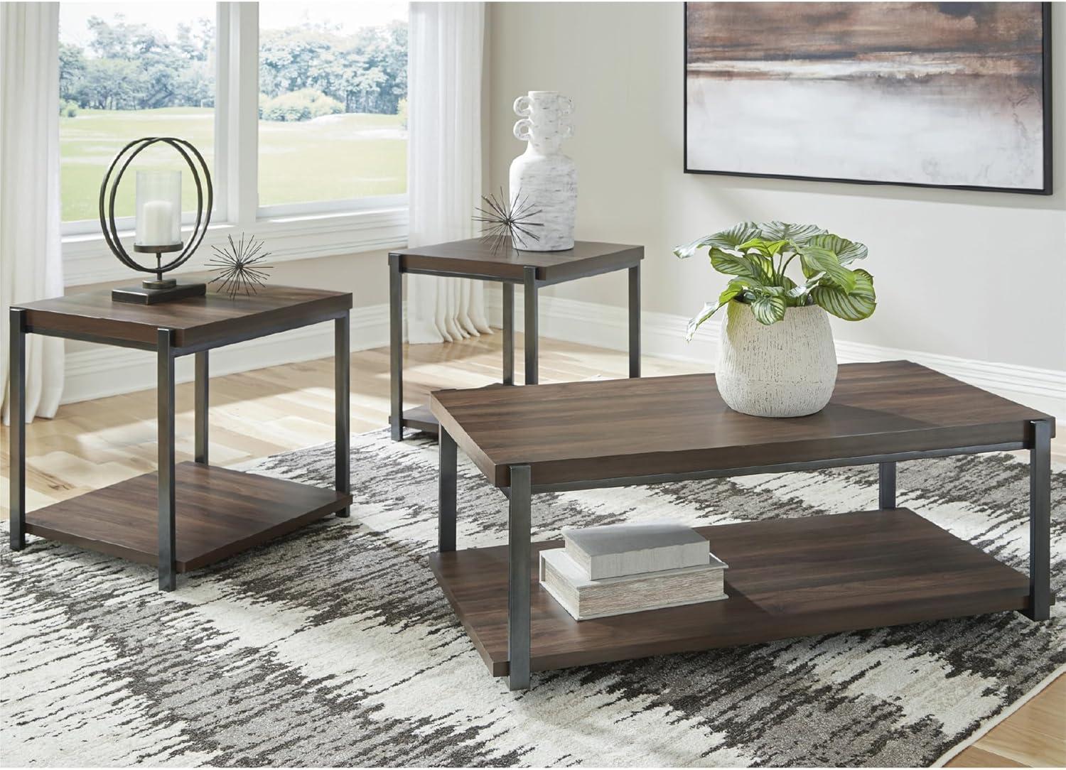 imageSignature Design by Ashley Trindwick Contemporary Table with Shelf and Casters Set of 2 Gray ampamp Dark Brown