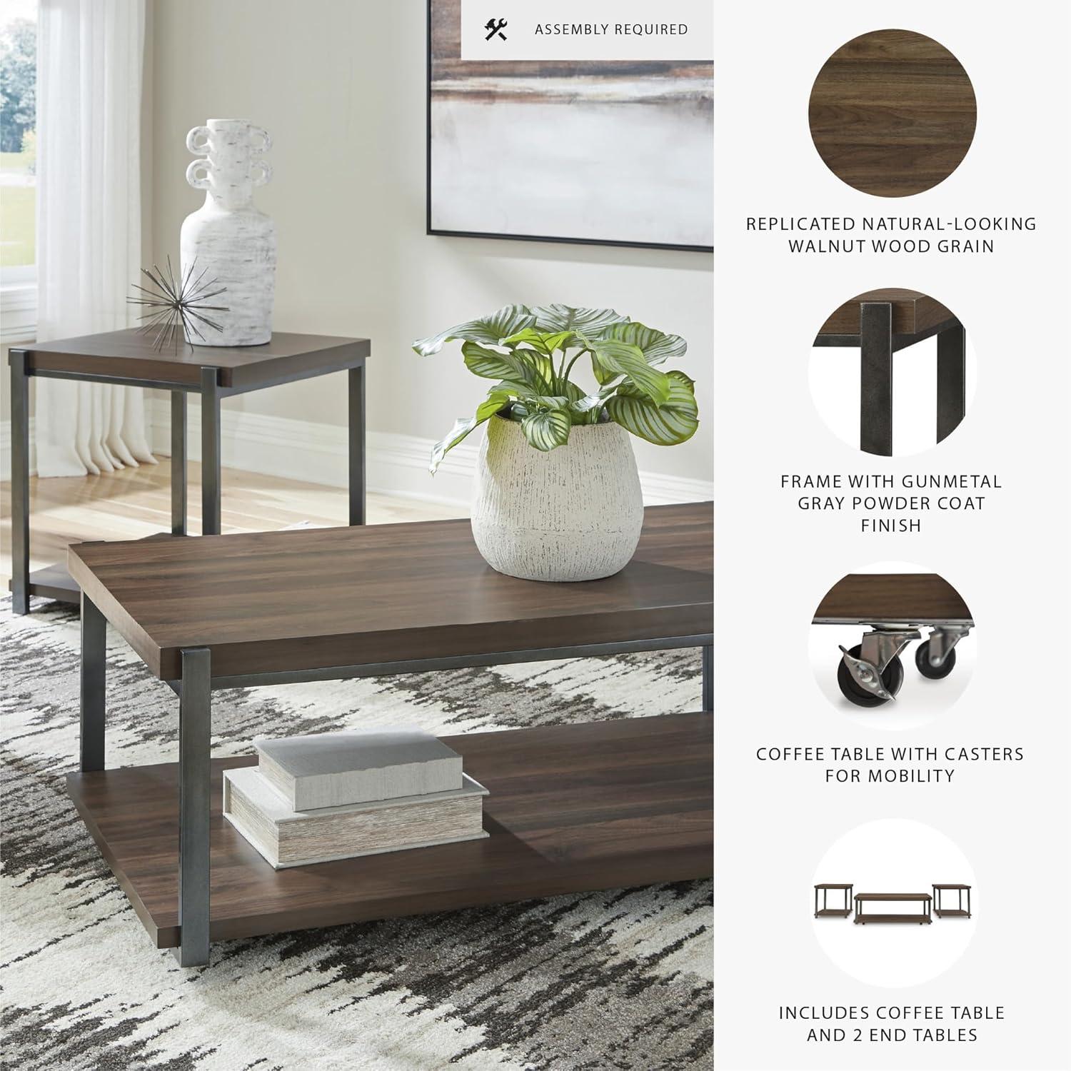 imageSignature Design by Ashley Trindwick Contemporary Table with Shelf and Casters Set of 2 Gray ampamp Dark Brown