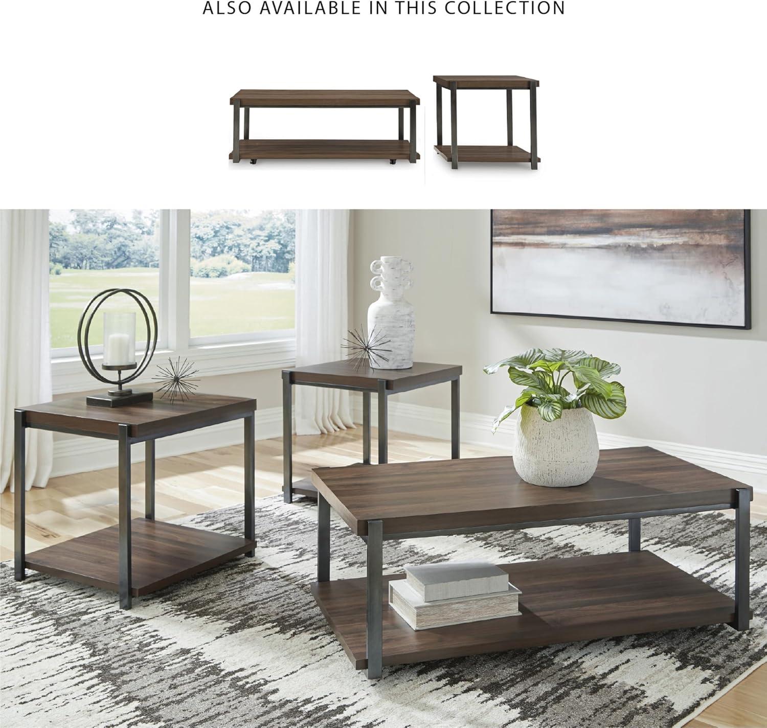 imageSignature Design by Ashley Trindwick Contemporary Table with Shelf and Casters Set of 2 Gray ampamp Dark Brown