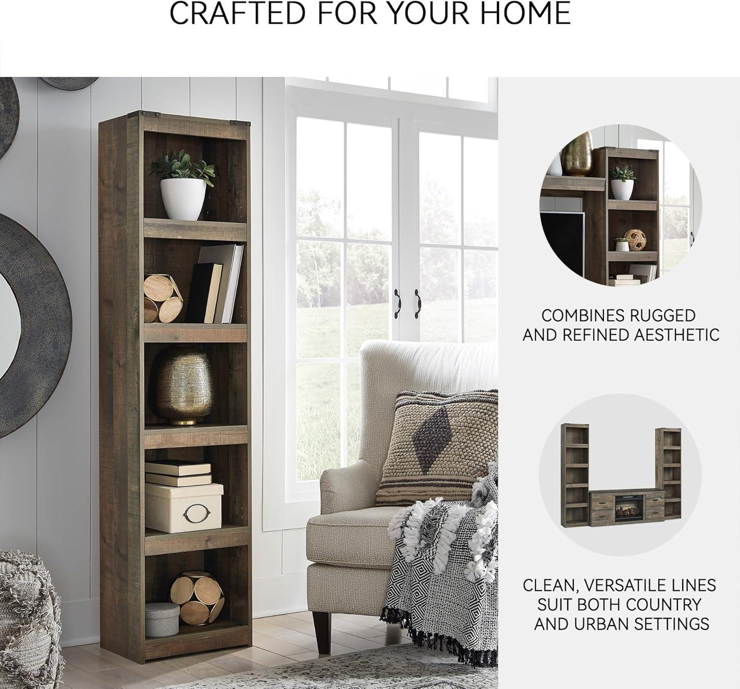 imageSignature Design by Ashley Trinell Rustic Entertainment Center Pier Bookcase with 3 Adjustable Shelves Natural BrownBrown