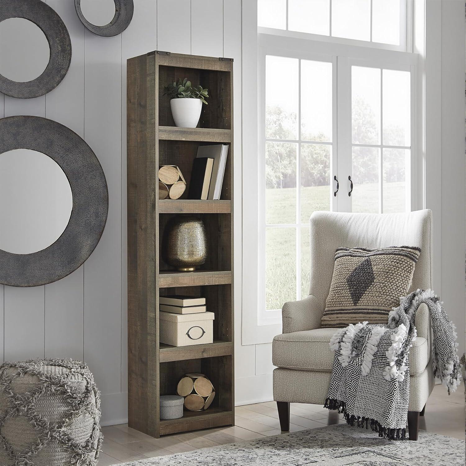 imageSignature Design by Ashley Trinell Rustic Entertainment Center Pier Bookcase with 3 Adjustable Shelves Natural BrownBrown