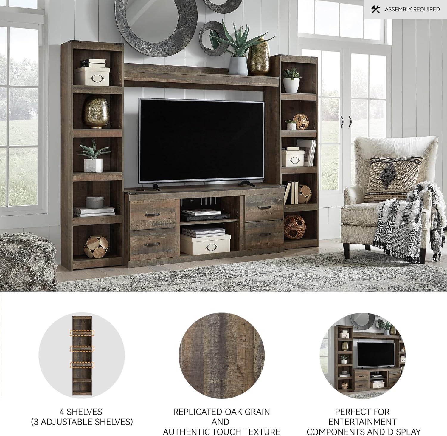 imageSignature Design by Ashley Trinell Rustic Entertainment Center Pier Bookcase with 3 Adjustable Shelves Natural BrownBrown