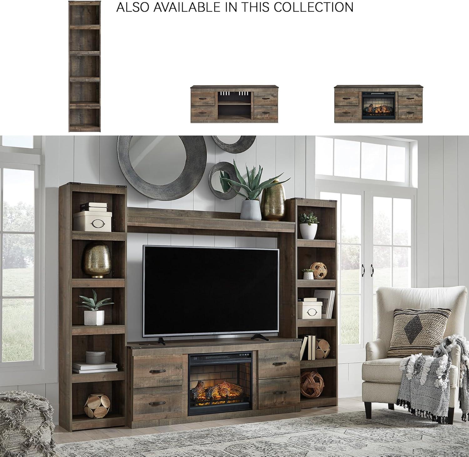 imageSignature Design by Ashley Trinell Rustic Entertainment Center Pier Bookcase with 3 Adjustable Shelves Natural BrownBrown