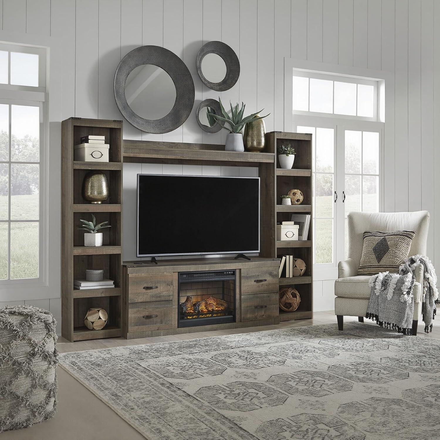 imageSignature Design by Ashley Trinell Rustic Entertainment Center Pier Bookcase with 3 Adjustable Shelves Natural BrownBrown