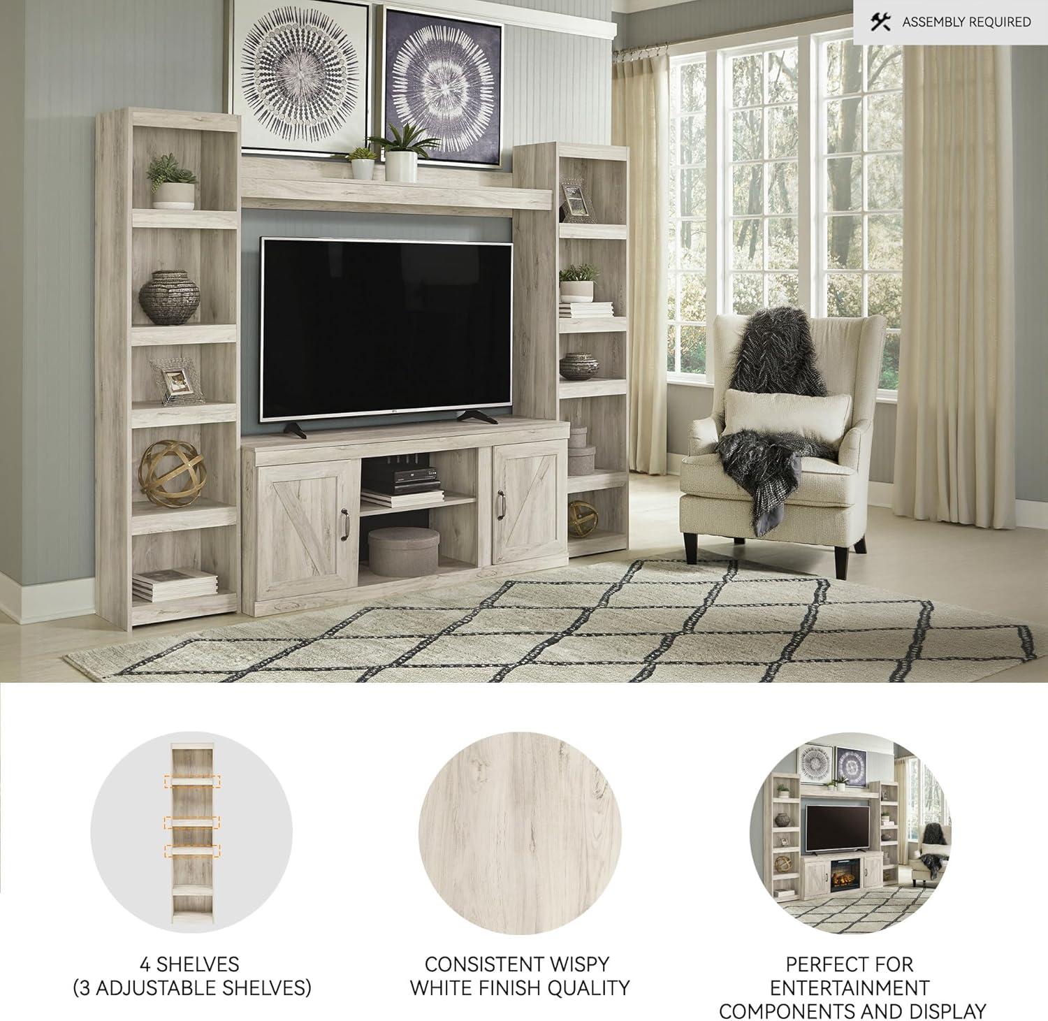 imageSignature Design by Ashley Trinell Rustic Entertainment Center Pier Bookcase with 3 Adjustable Shelves Natural BrownCream