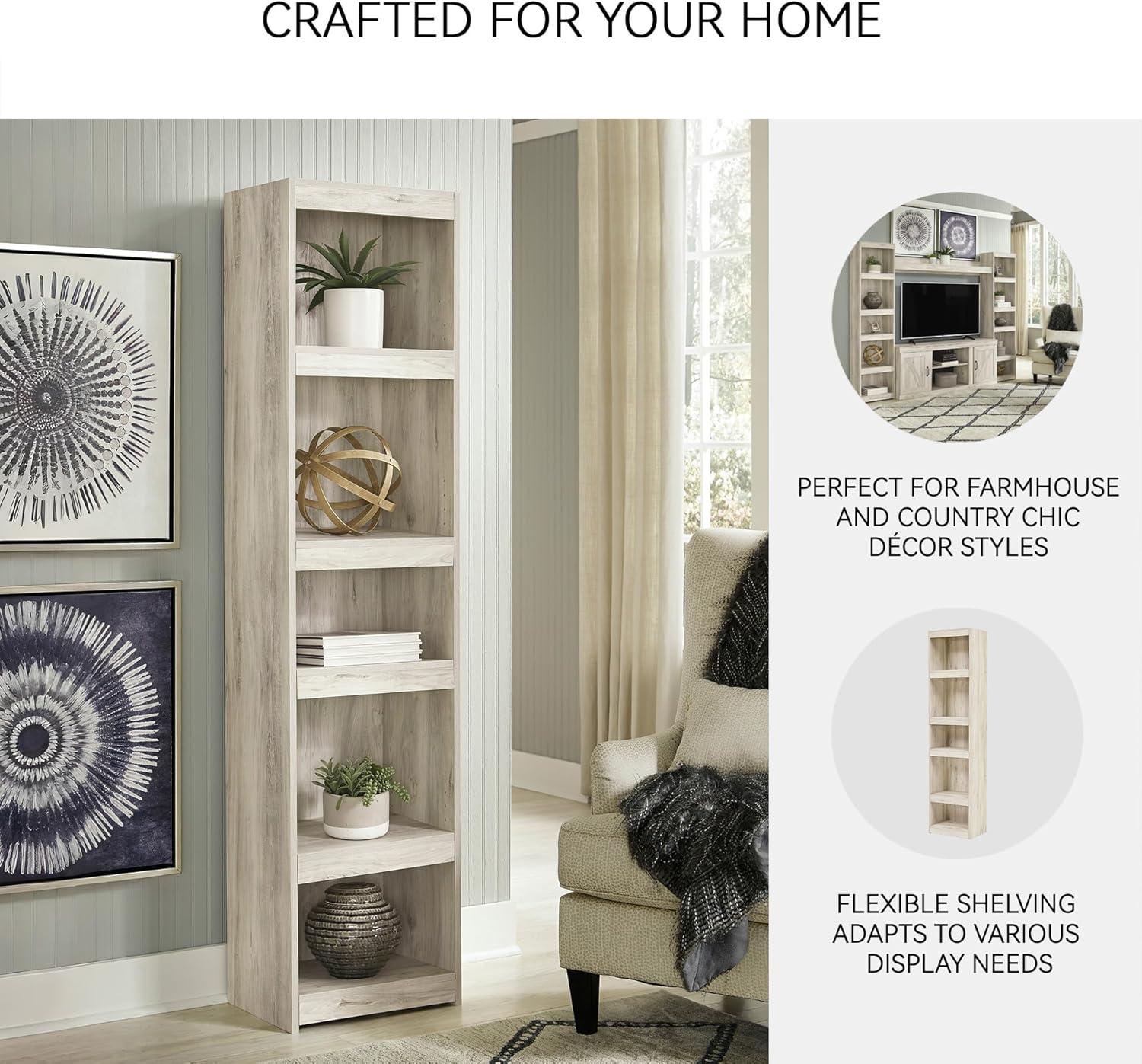 imageSignature Design by Ashley Trinell Rustic Entertainment Center Pier Bookcase with 3 Adjustable Shelves Natural BrownCream