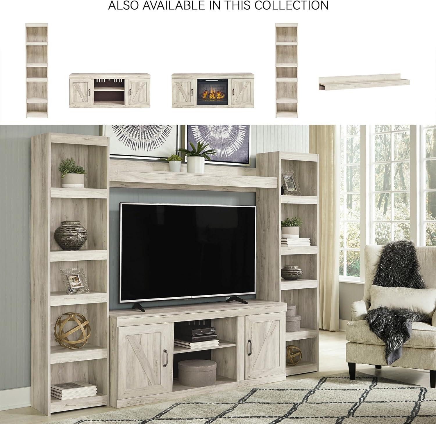 imageSignature Design by Ashley Trinell Rustic Entertainment Center Pier Bookcase with 3 Adjustable Shelves Natural BrownCream