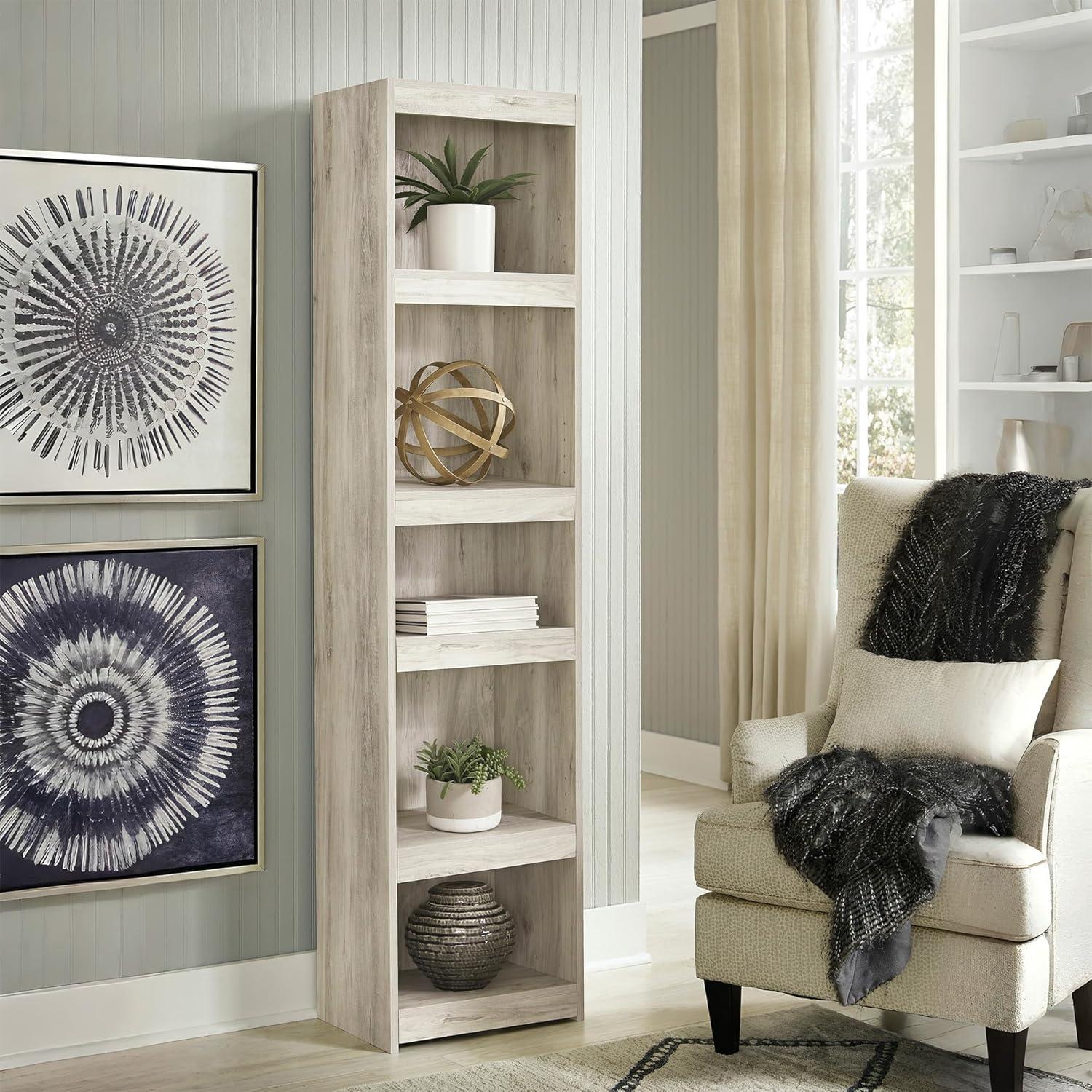 imageSignature Design by Ashley Trinell Rustic Entertainment Center Pier Bookcase with 3 Adjustable Shelves Natural BrownCream
