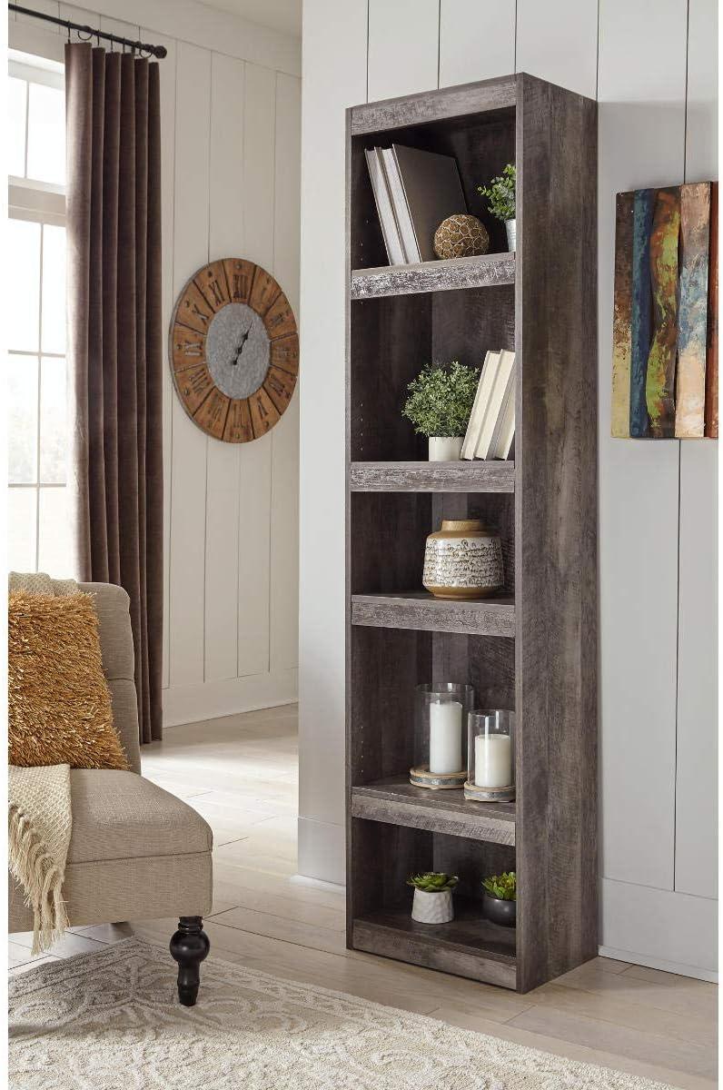 imageSignature Design by Ashley Trinell Rustic Entertainment Center Pier Bookcase with 3 Adjustable Shelves Natural BrownGrey