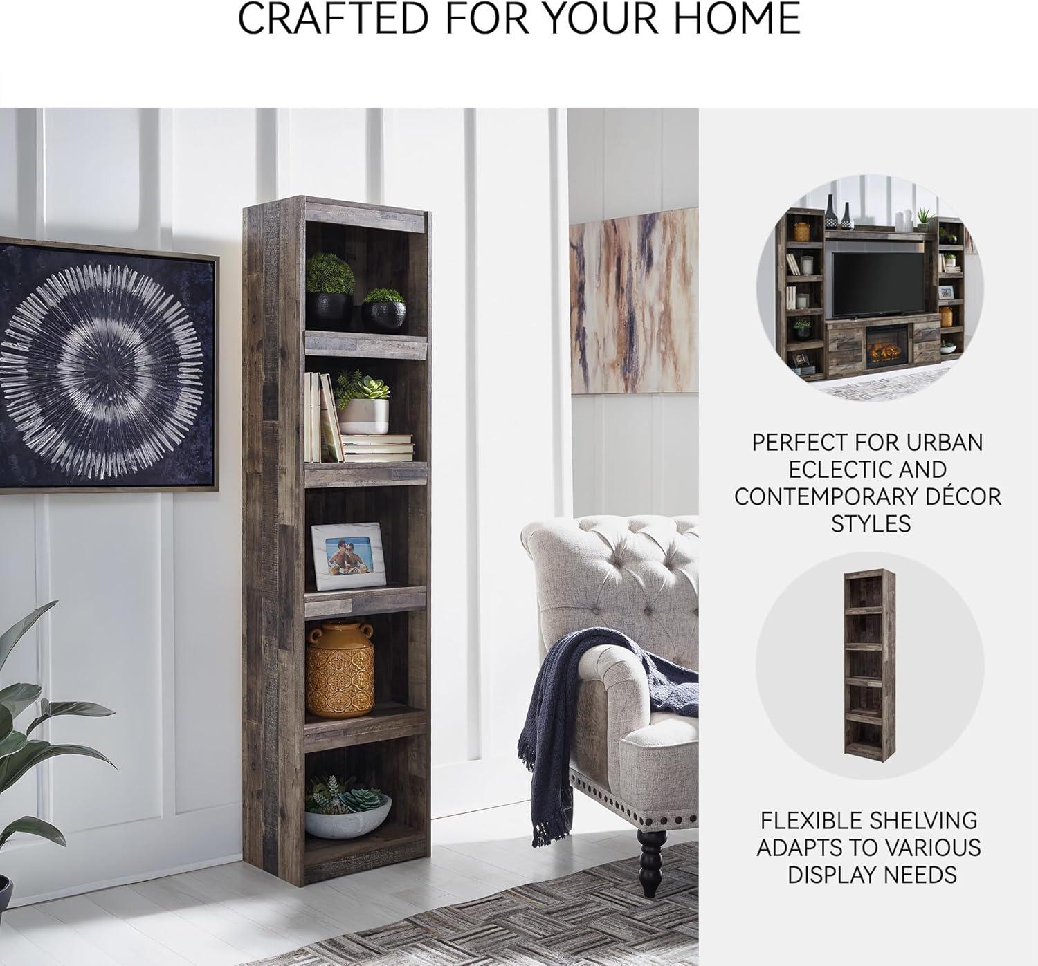 imageSignature Design by Ashley Trinell Rustic Entertainment Center Pier Bookcase with 3 Adjustable Shelves Natural BrownRustic Gray