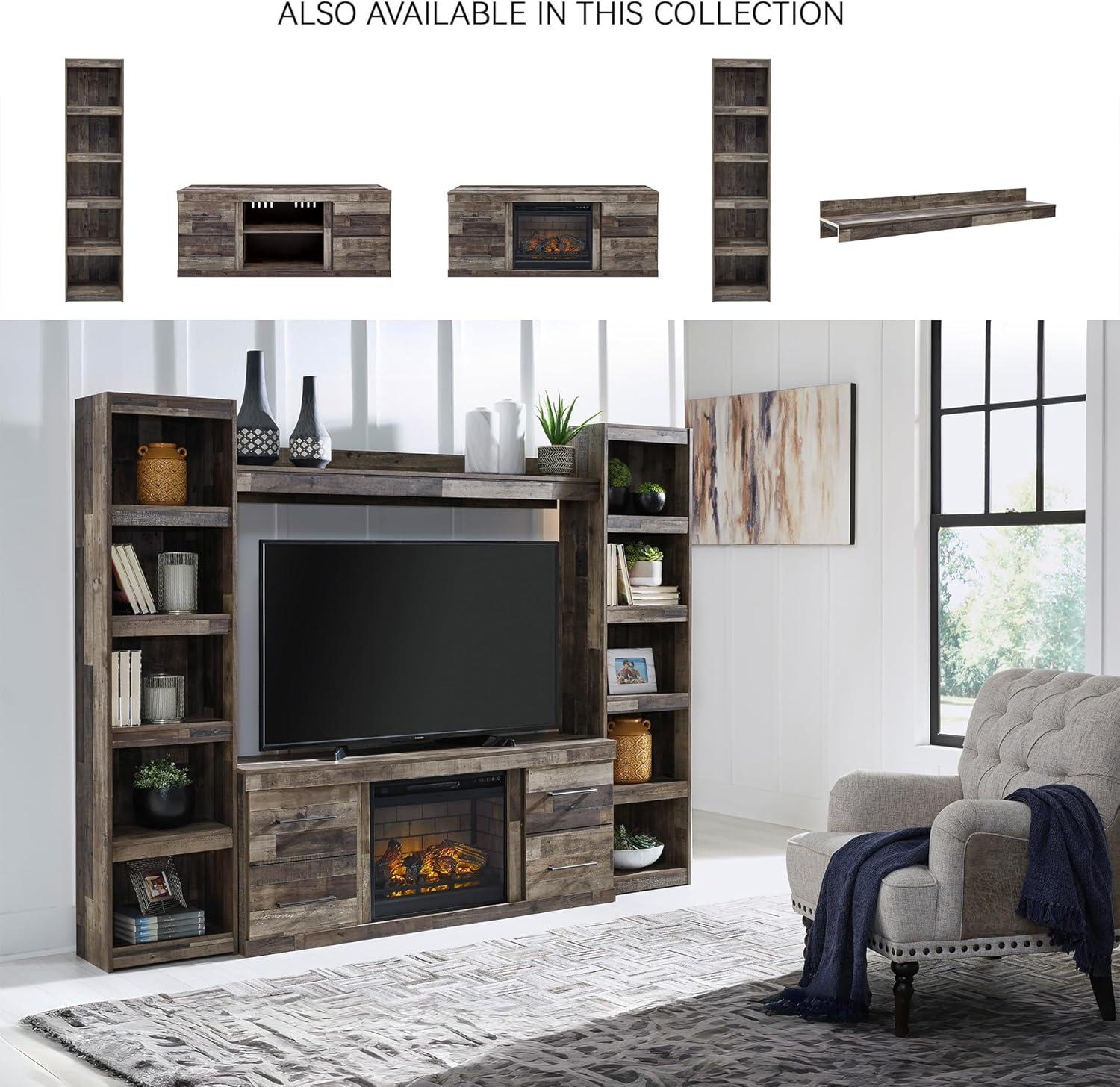 imageSignature Design by Ashley Trinell Rustic Entertainment Center Pier Bookcase with 3 Adjustable Shelves Natural BrownRustic Gray