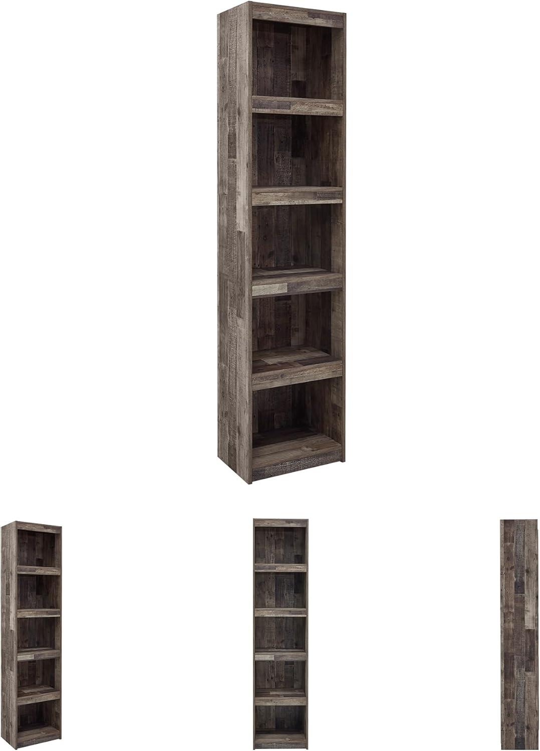 imageSignature Design by Ashley Trinell Rustic Entertainment Center Pier Bookcase with 3 Adjustable Shelves Natural BrownRustic Gray