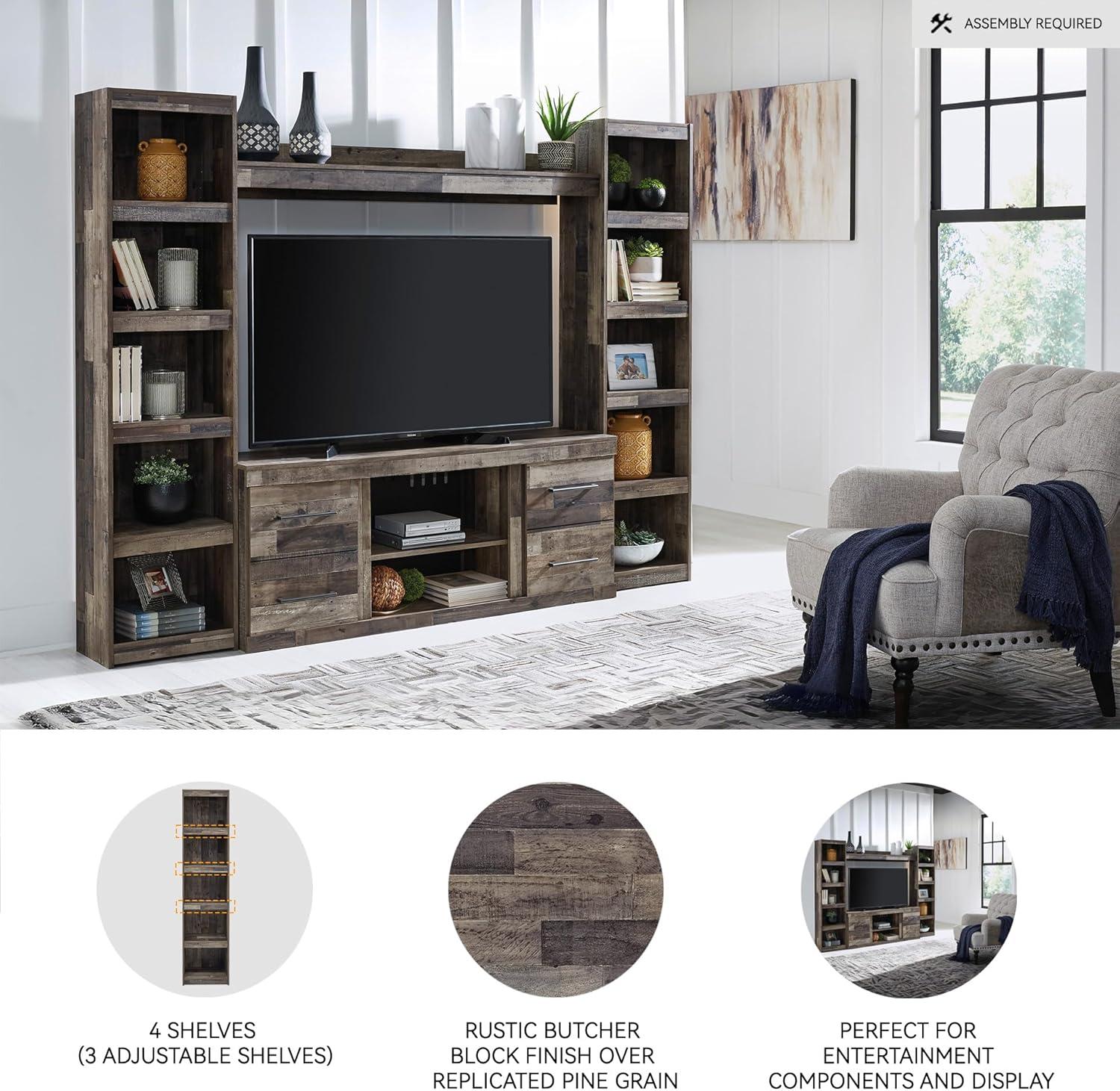imageSignature Design by Ashley Trinell Rustic Entertainment Center Pier Bookcase with 3 Adjustable Shelves Natural BrownRustic Gray