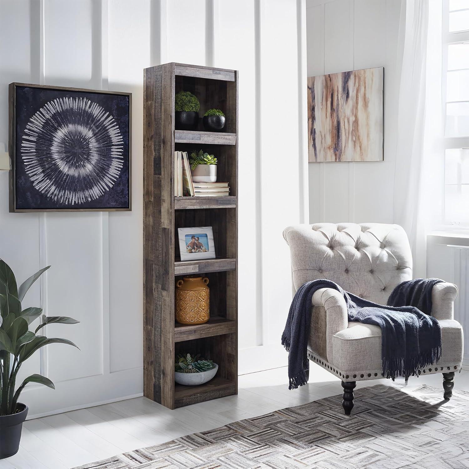 imageSignature Design by Ashley Trinell Rustic Entertainment Center Pier Bookcase with 3 Adjustable Shelves Natural BrownRustic Gray