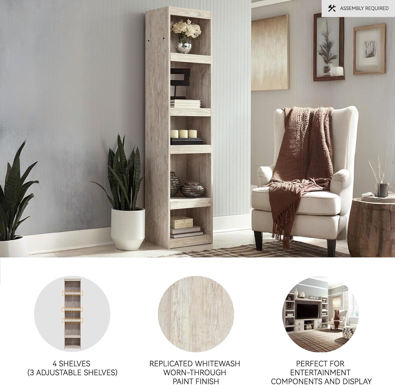 imageSignature Design by Ashley Trinell Rustic Entertainment Center Pier Bookcase with 3 Adjustable Shelves Natural BrownWhitewash