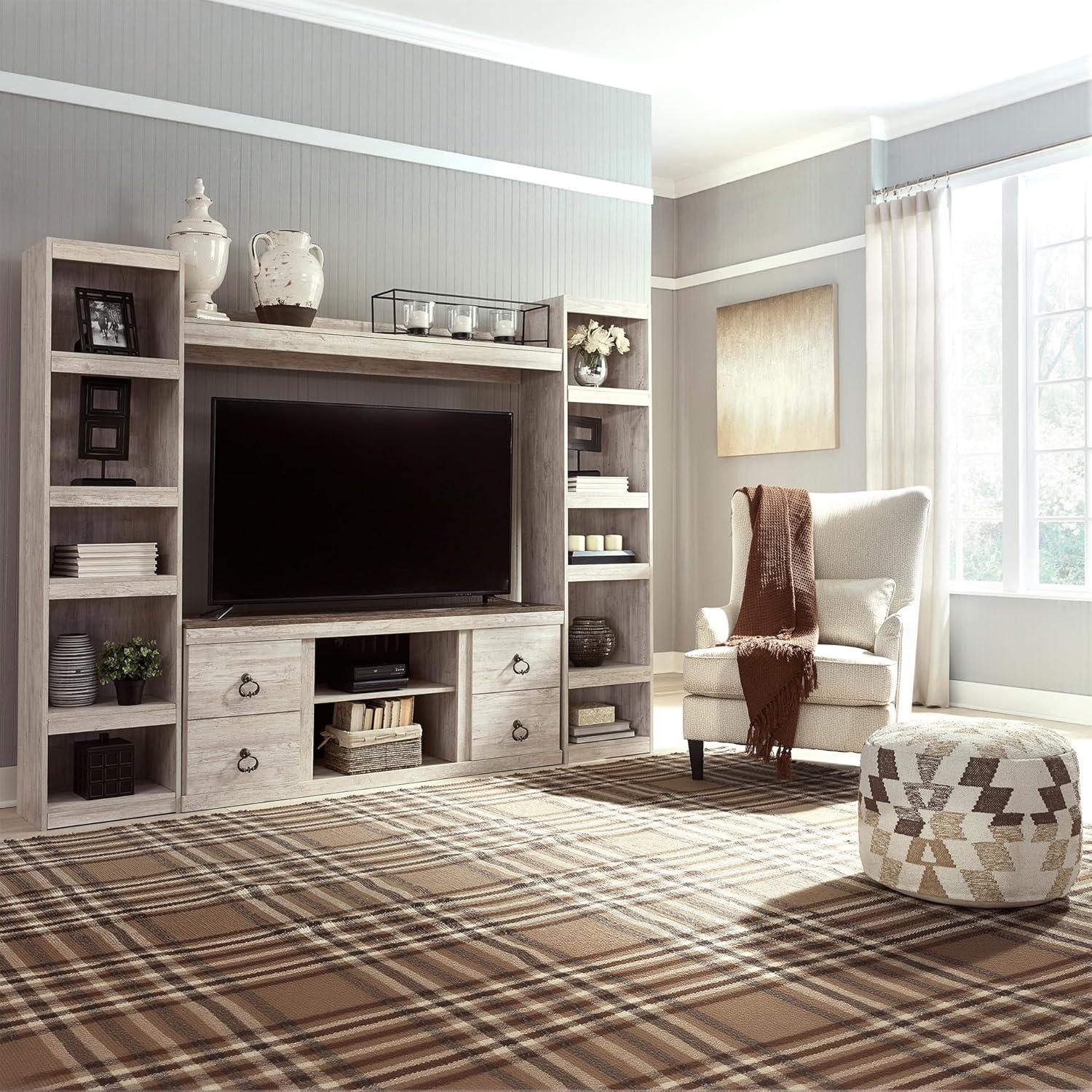 imageSignature Design by Ashley Trinell Rustic Entertainment Center Pier Bookcase with 3 Adjustable Shelves Natural BrownWhitewash