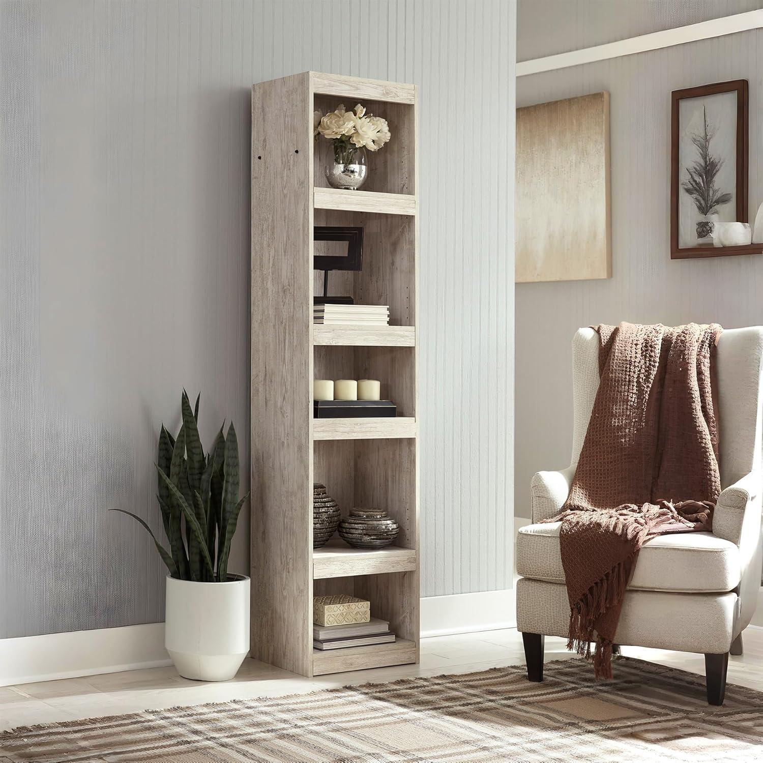 imageSignature Design by Ashley Trinell Rustic Entertainment Center Pier Bookcase with 3 Adjustable Shelves Natural BrownWhitewash