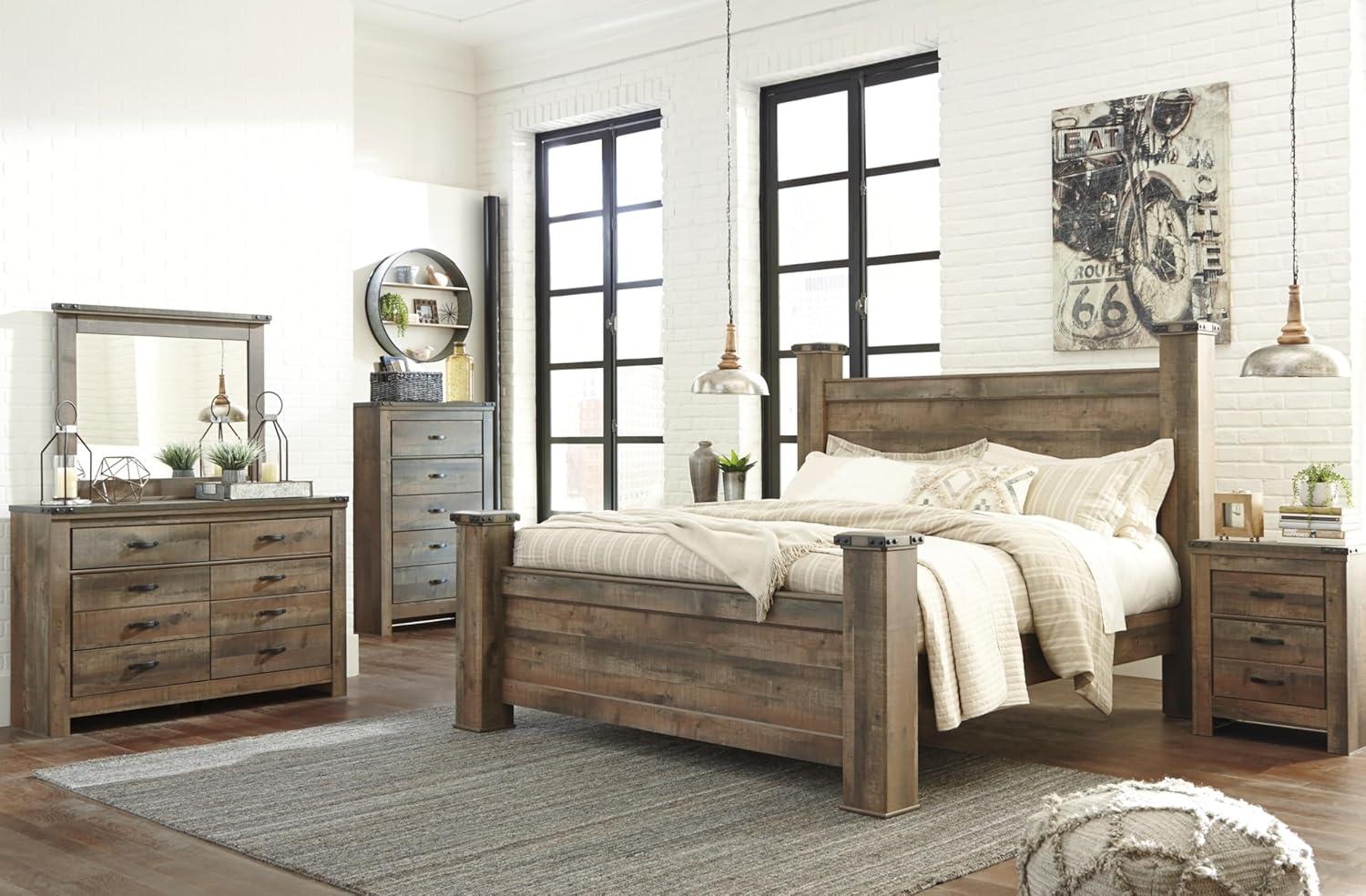 imageSignature Design by Ashley Trinell Rustic Panel Headboard Queen Warm BrownKing